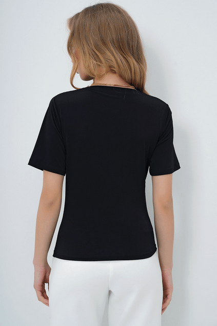 KADIN DRAPE DETAYLI SANDY KUMAŞ BLUZ