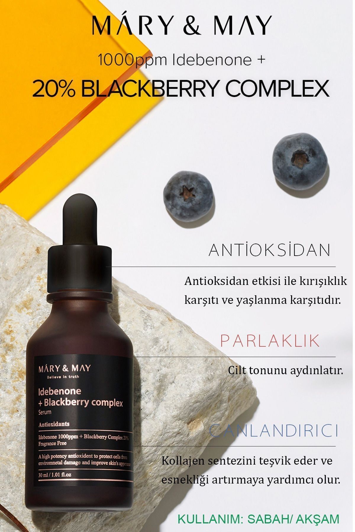 Idebenone + Blackberry Antioksidan Ve Leke Karşıtı Böğürtlen Içeren Canlandırıcı Serum 30 Ml
