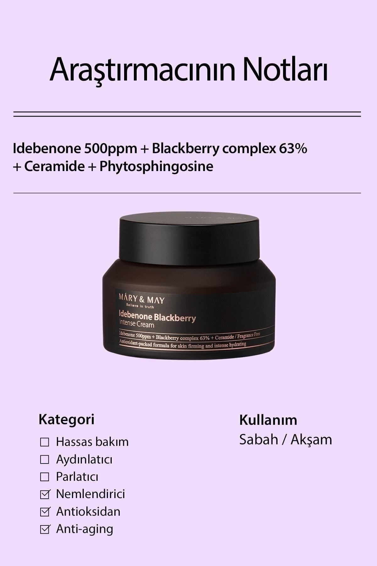 Idebenone Blackberry Antioksidan Ve Yaşlanma Karşıtı Nemlendirici Complex Intensive Cream 70 gr