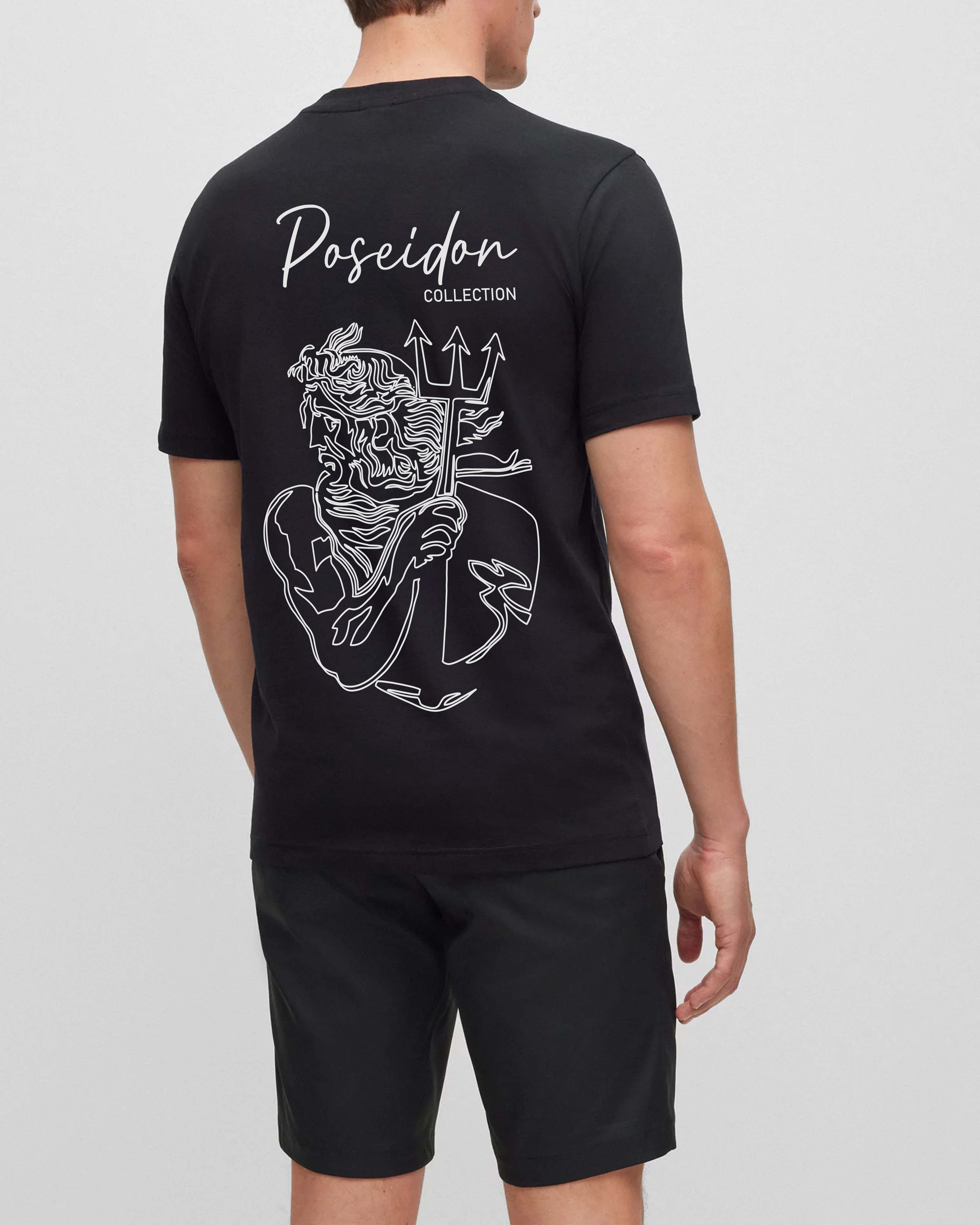 Siyah Poseidon Sırt Baskılı T-shirt