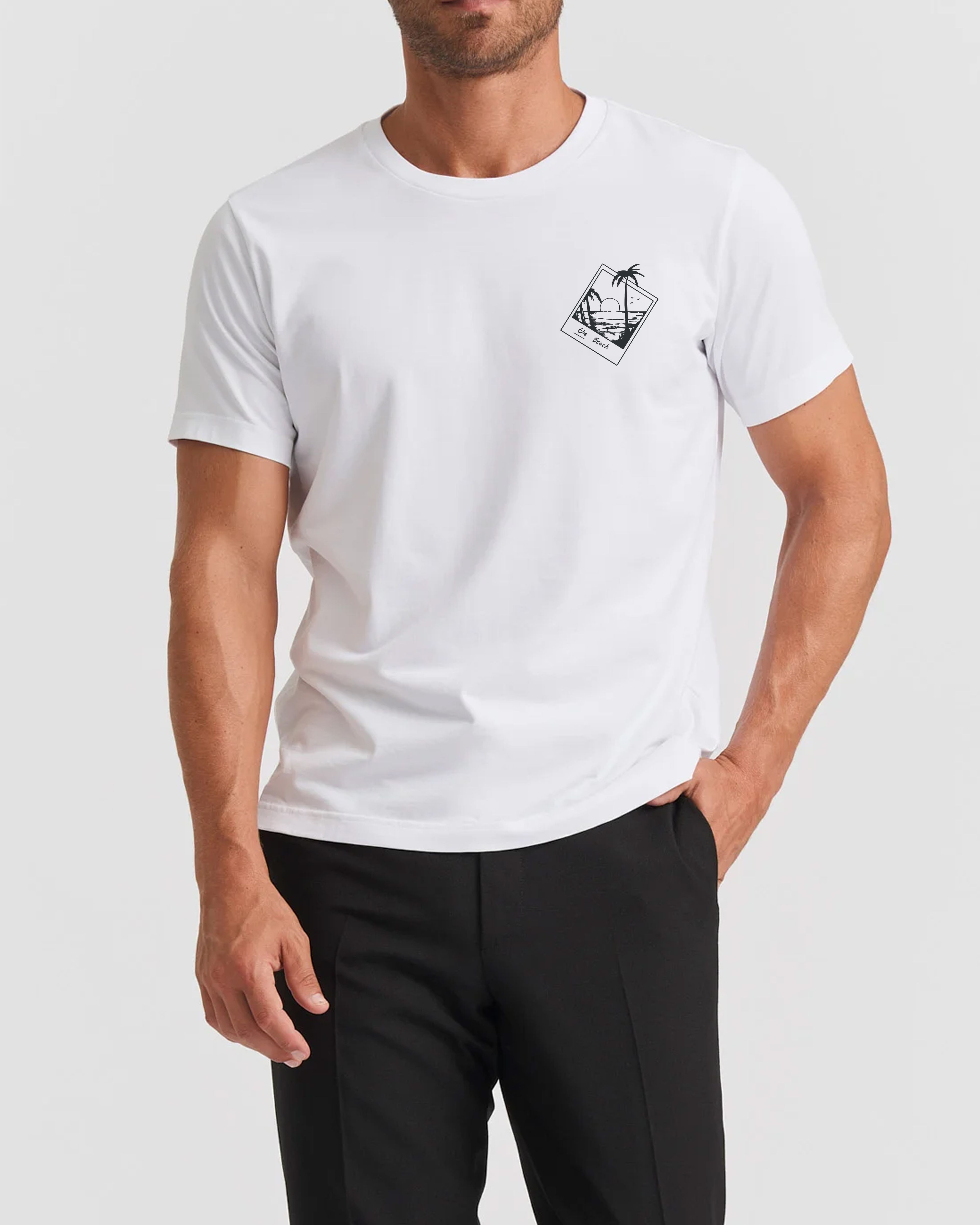 Beyaz Palm Baskılı T-shirt