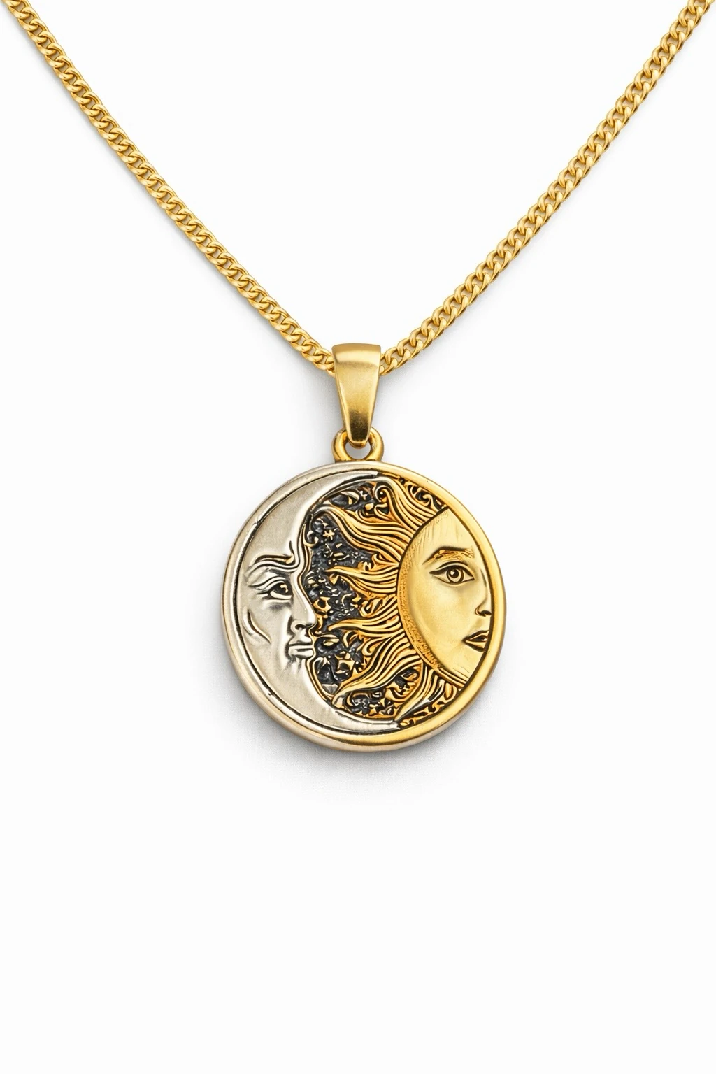 925 Sterling Silver - Sun and Moon Necklace
