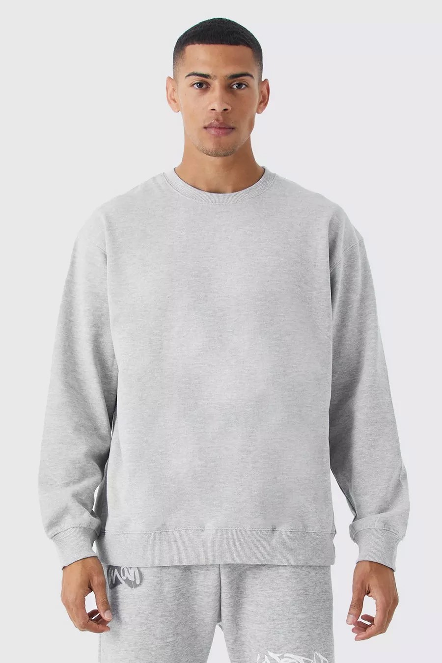 Erkek Oversize Fit Yuvarlak Yakalı Gri Sweatshirt