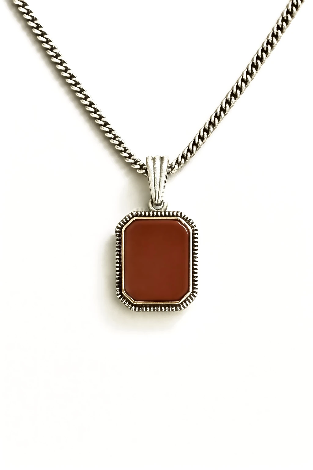 925 Ayar Gümüş - Colorstone Kolye - Kahverengi Taşlı Kolye