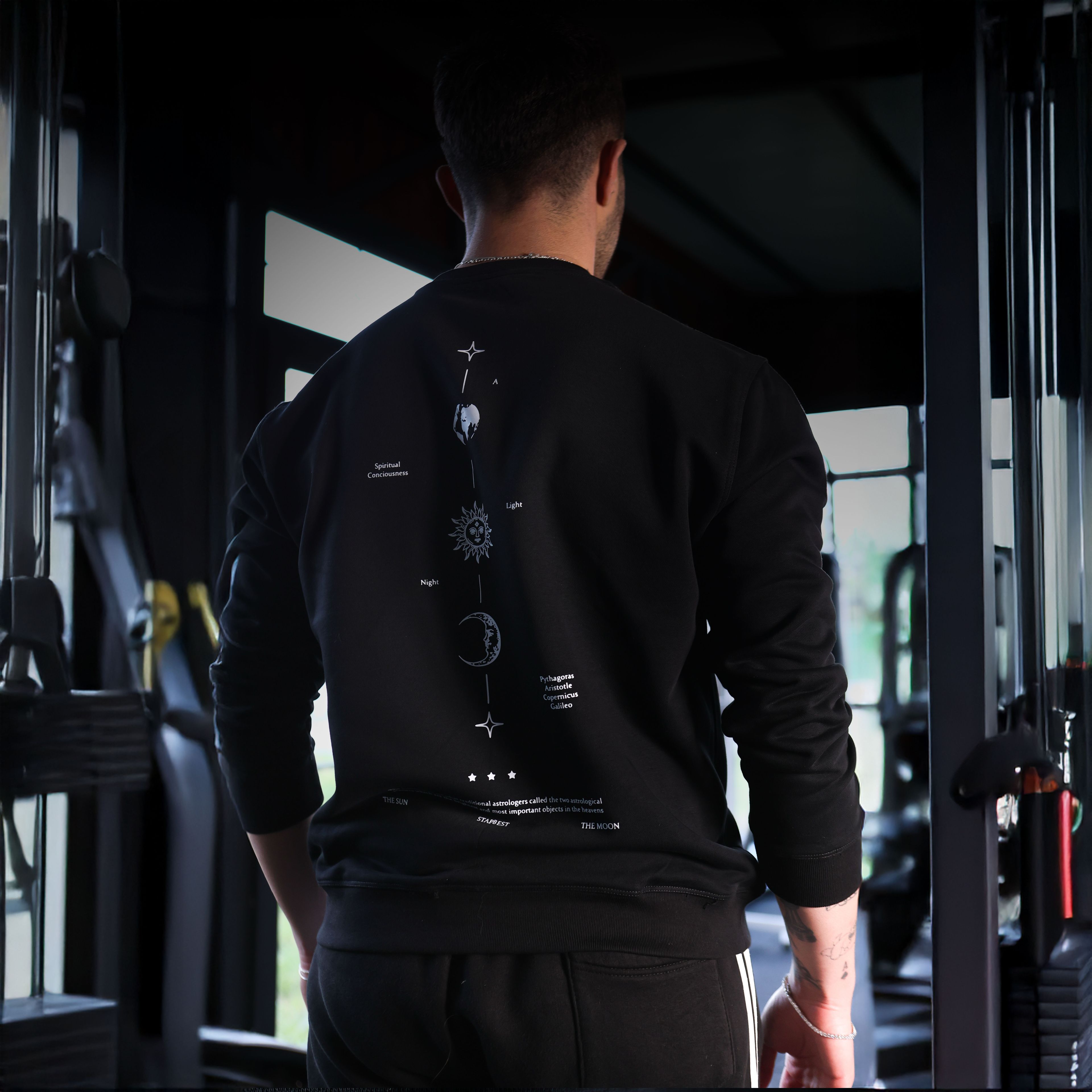 Erkek Oversize Fit Yuvarlak Yakalı Güneş Ay Sweatshirt