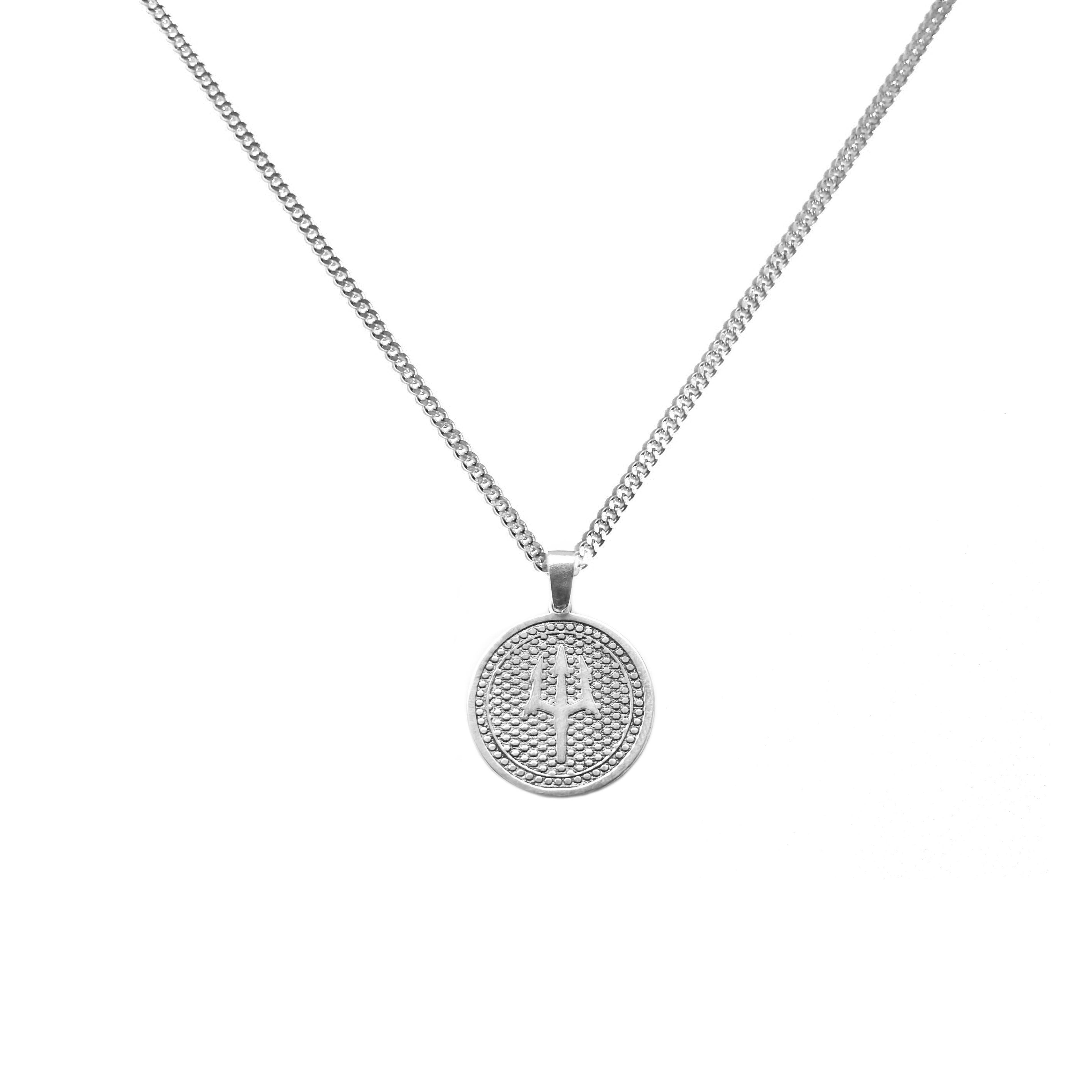 925 Ayar Gümüş -  Poseidon Mızrak Madalyon Kolye
