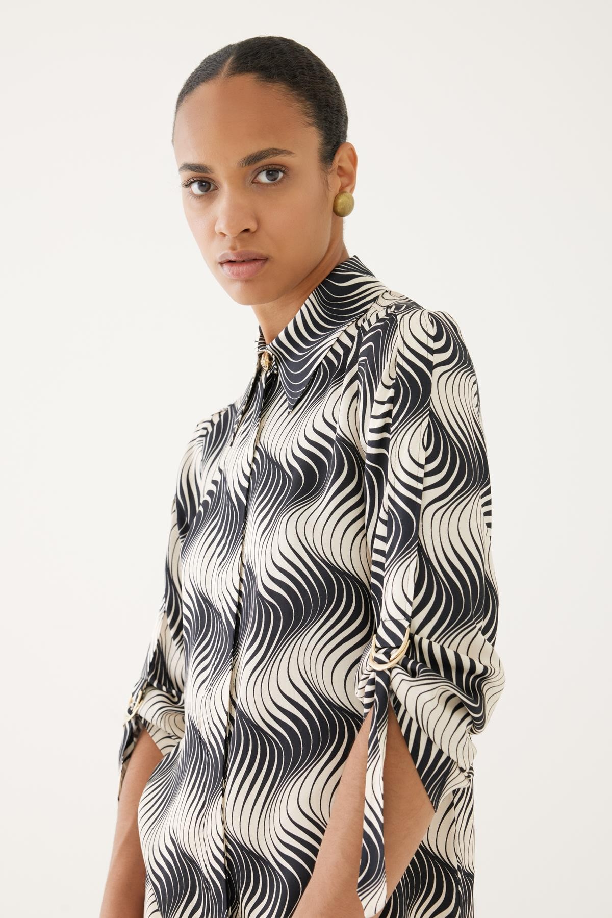 Bone and Black Viscose Shirt