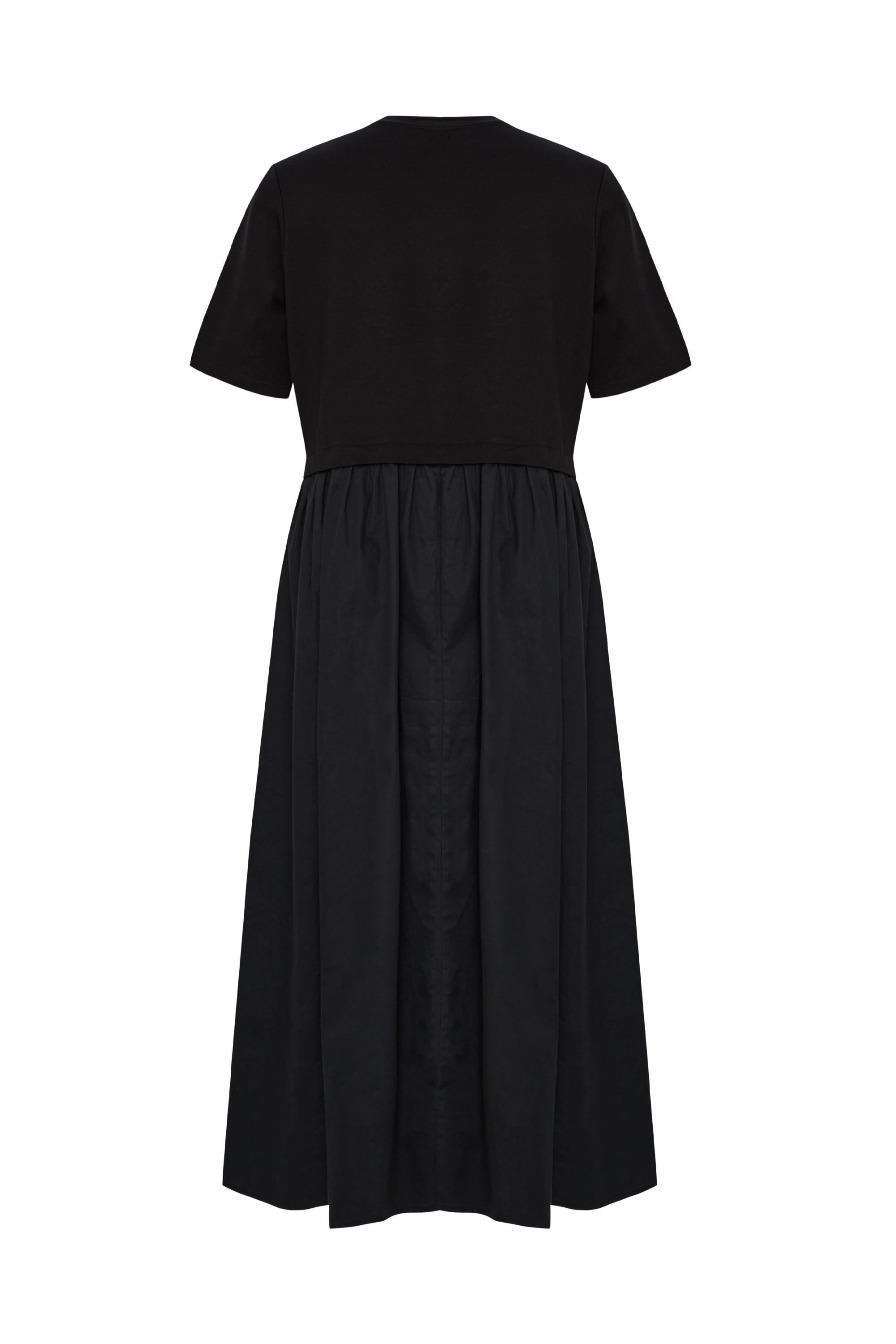 Collar Embroidered Cotton Black Midi Dress