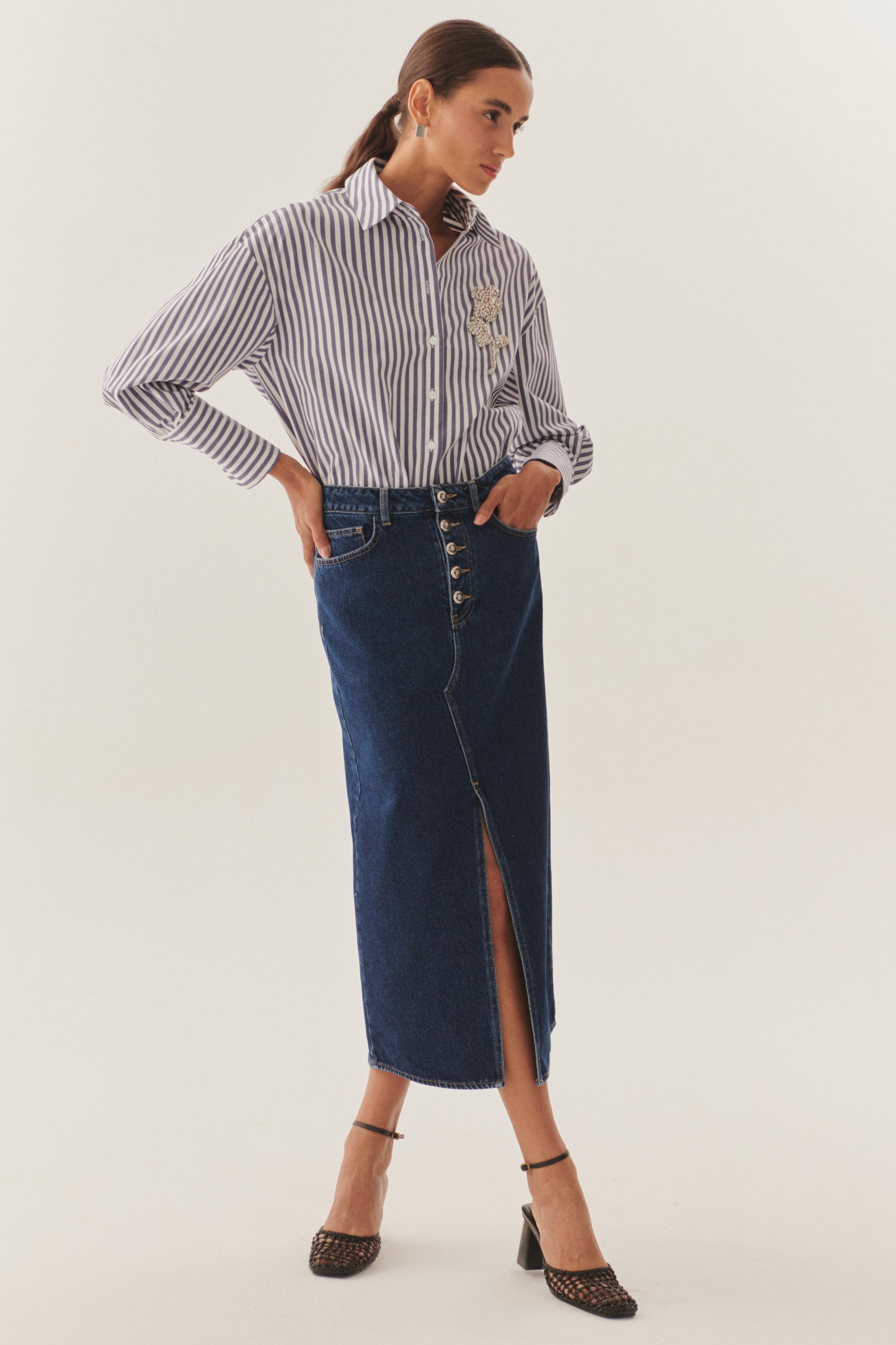 Structured High-Waist Denim Skirt