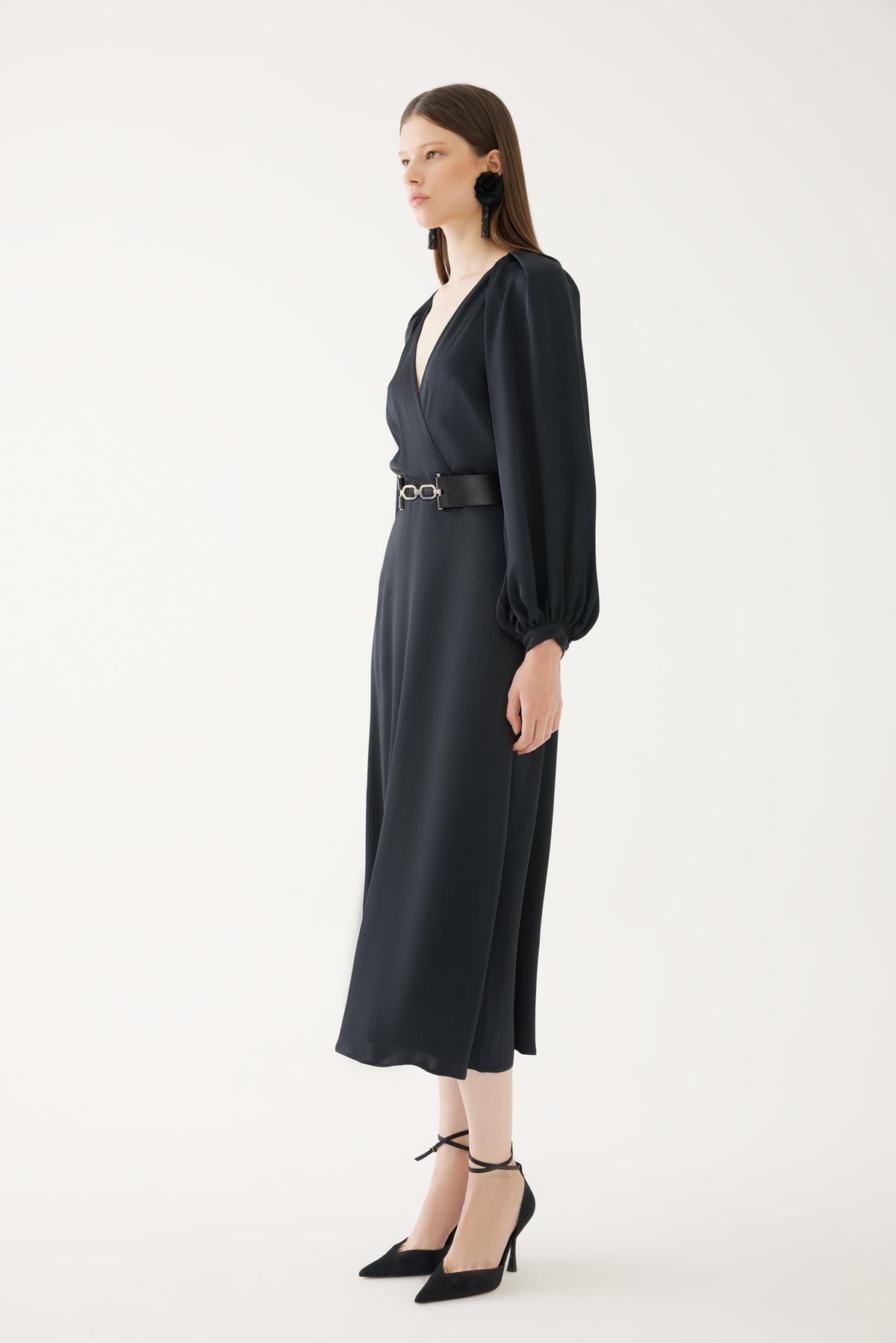 Long Dress with Sleeve and Belt Detail