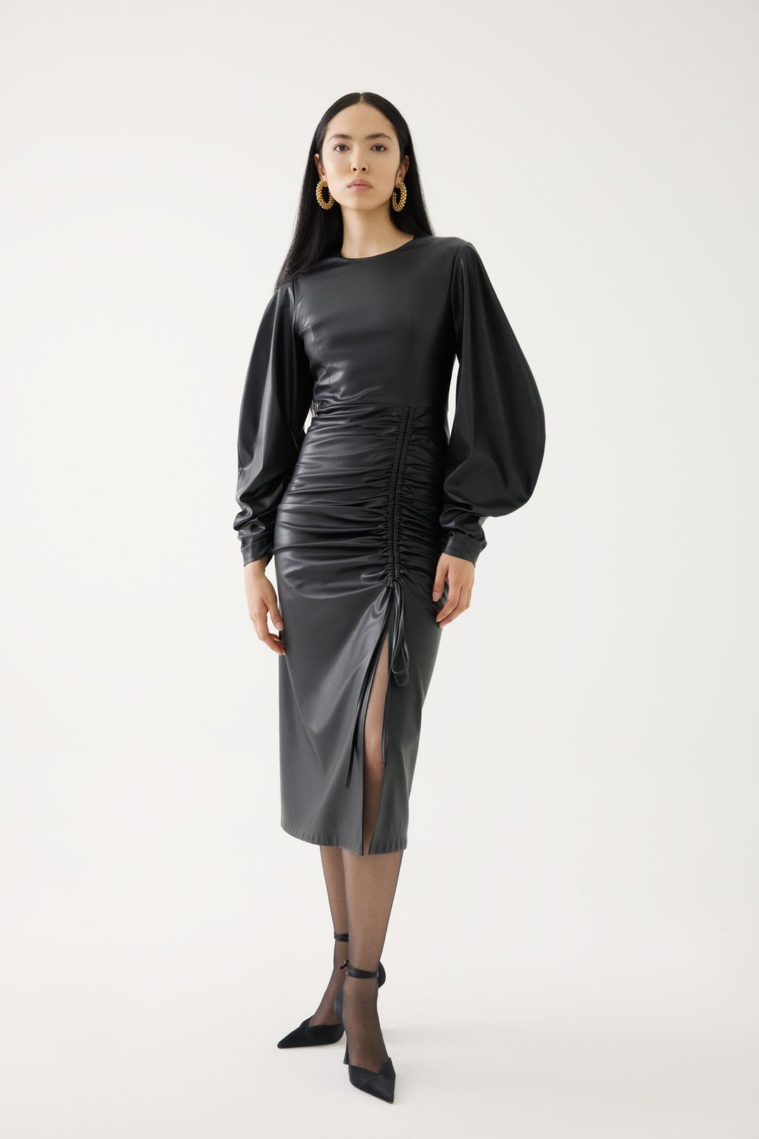 Leather dress with ruffle detail 1