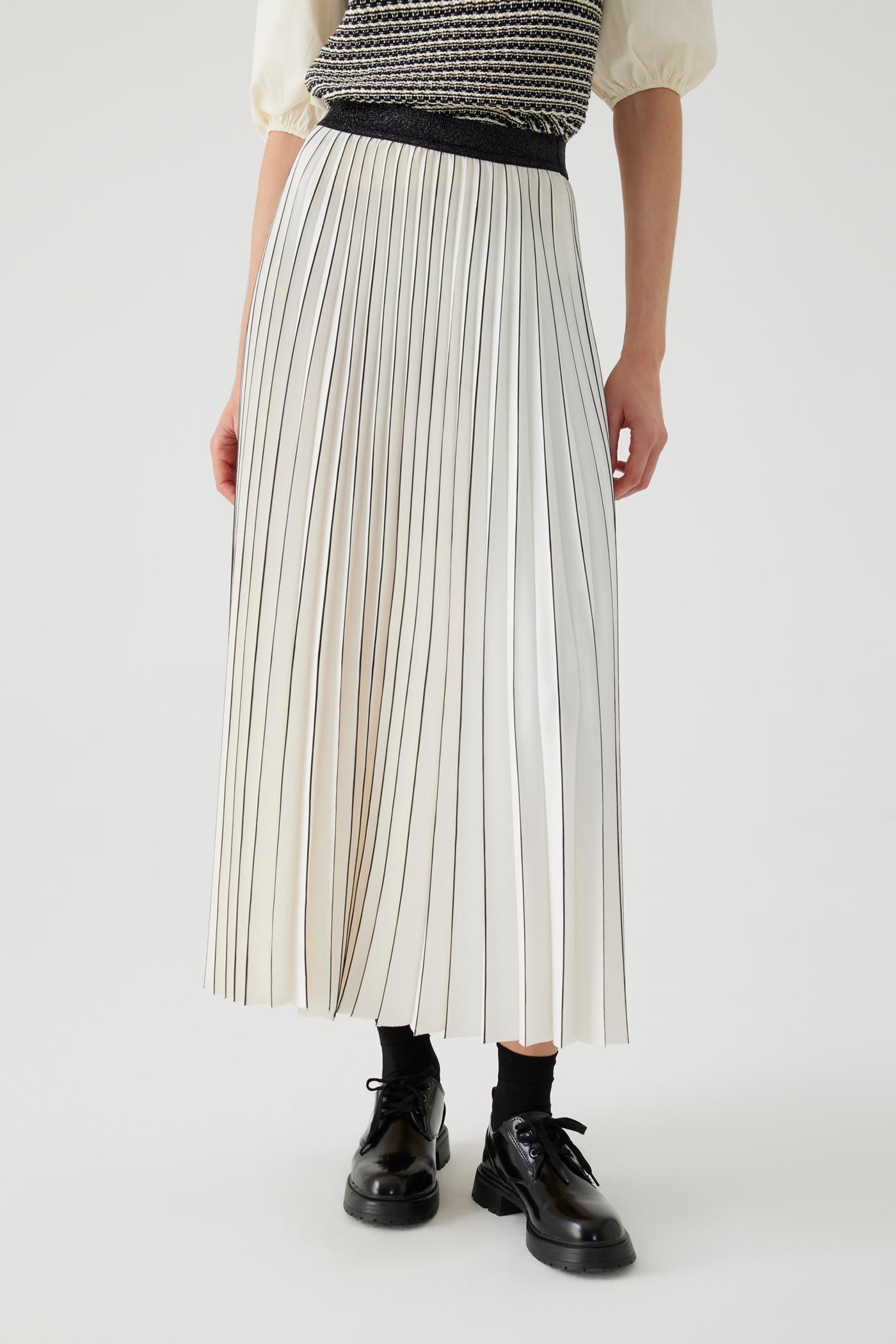 Pleated Regular Hand-Painted Bone Midi Skirt