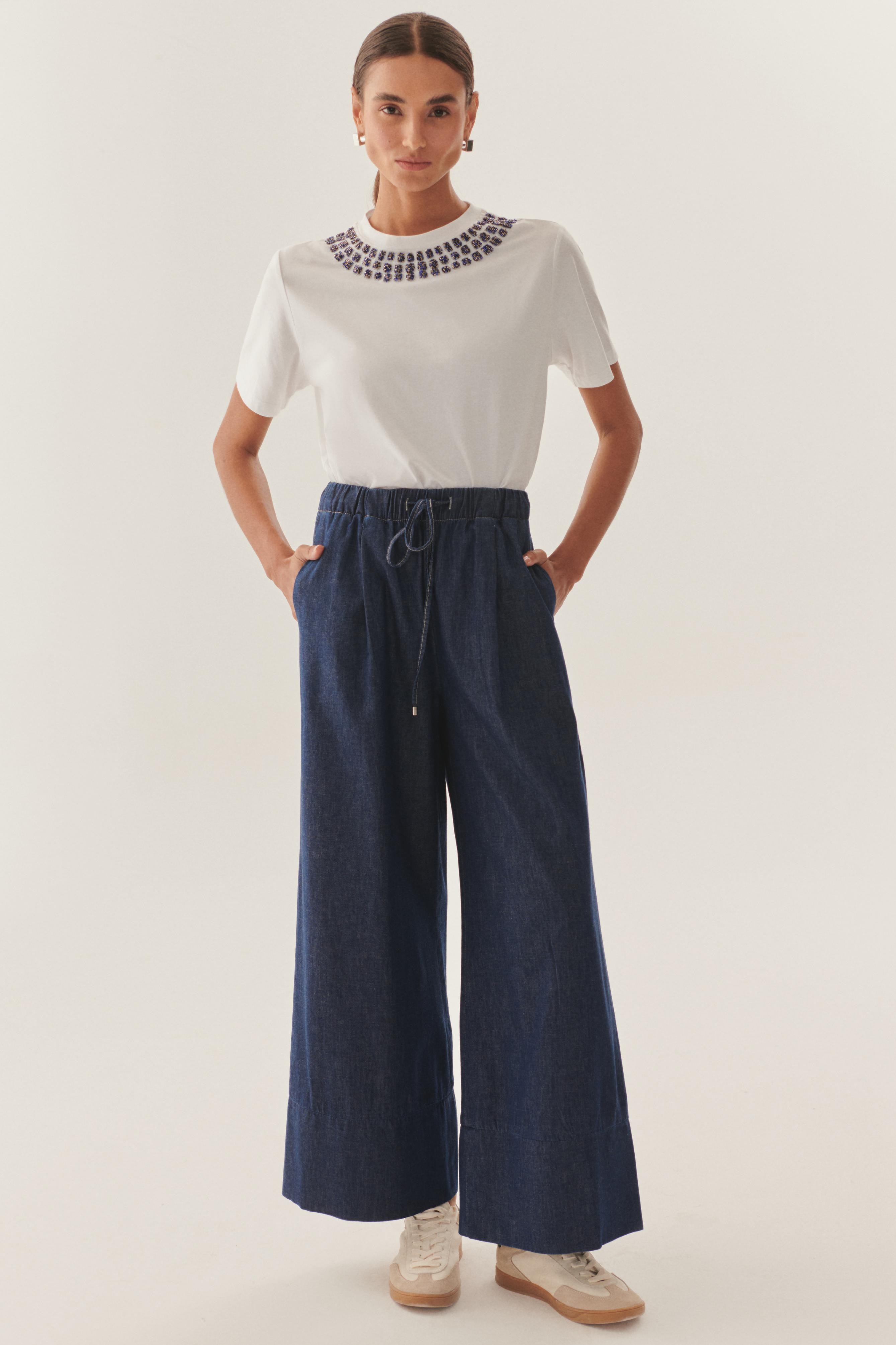 Indigo Drawstring Palazzo Pants