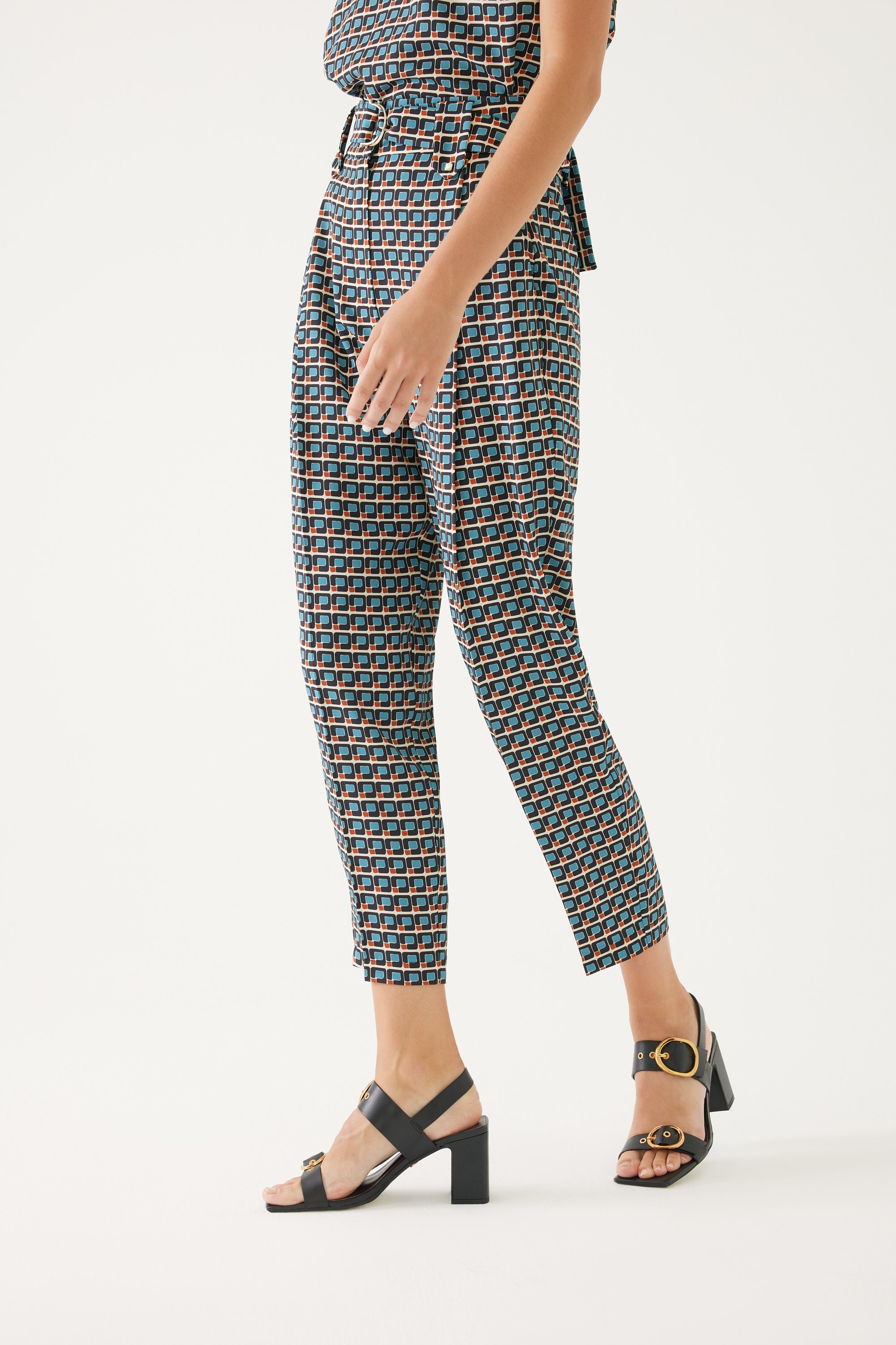 Mixed Patterned Ankle-Cut Trousers