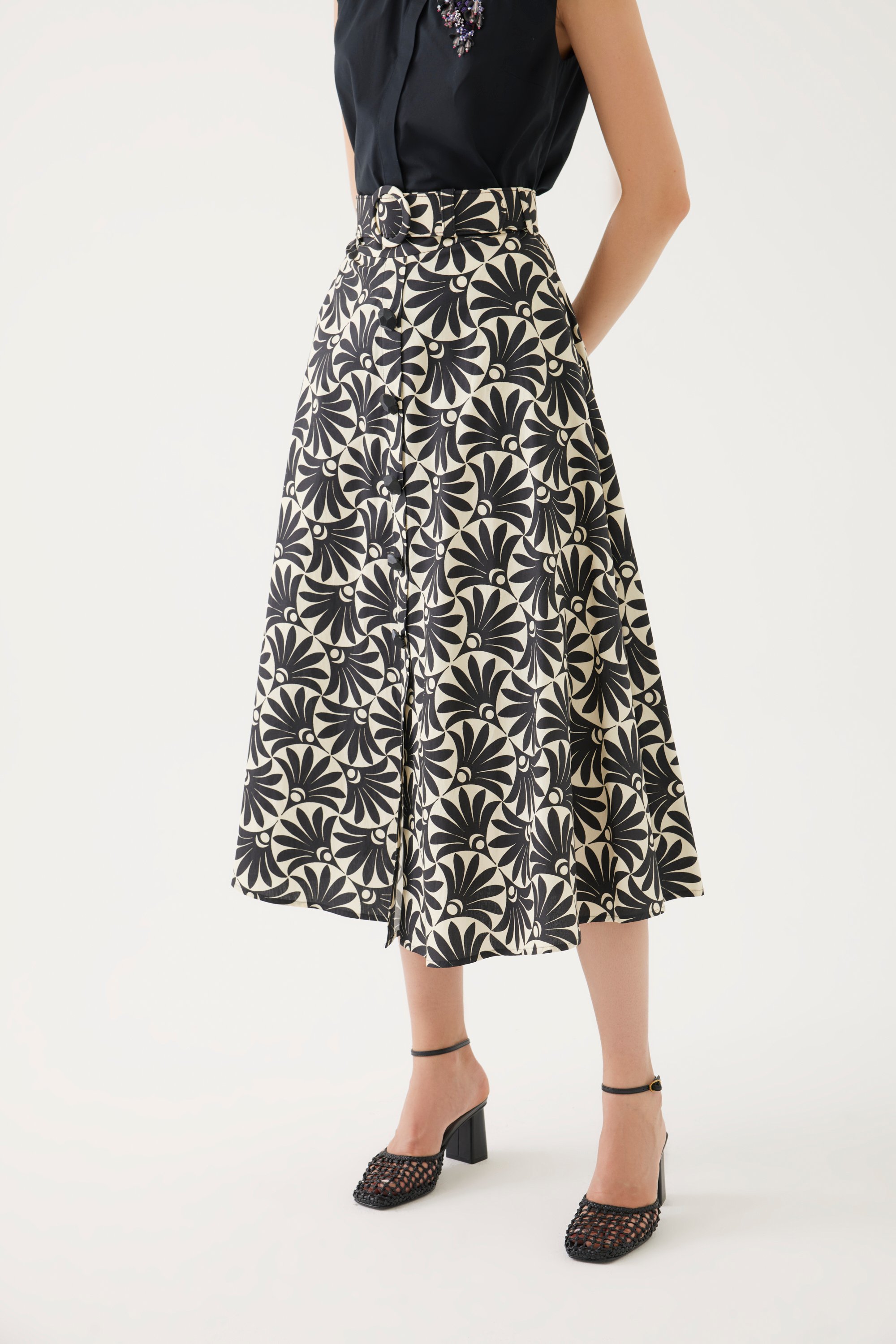 Patterned Midi Skirt