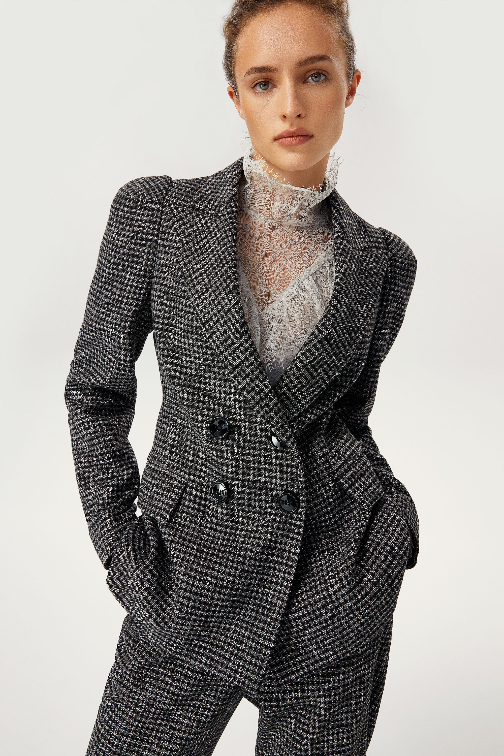 Padded Shoulders Cross-Over Blazer