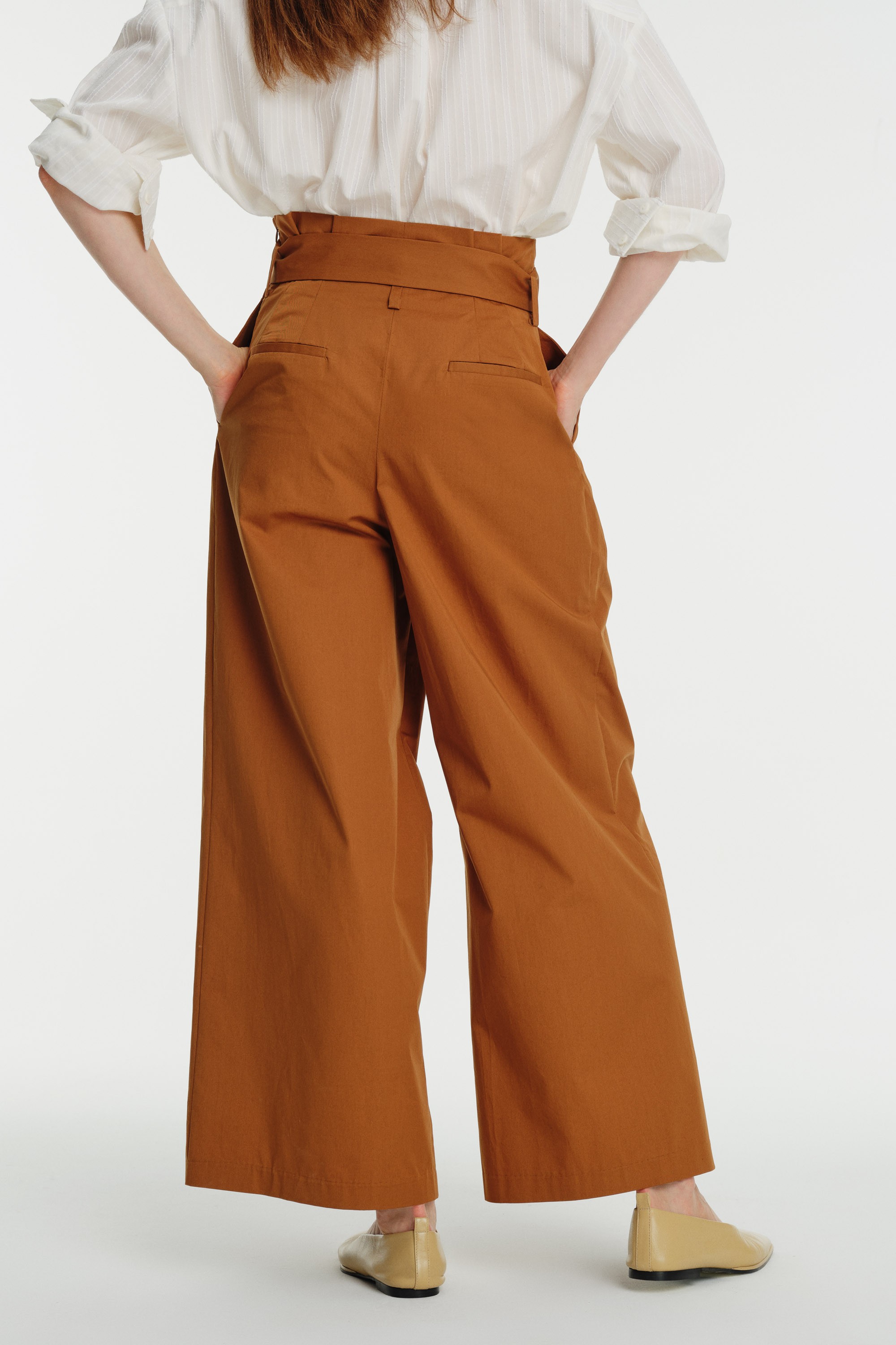 High-Waisted Pleated Tie Cotton Pants