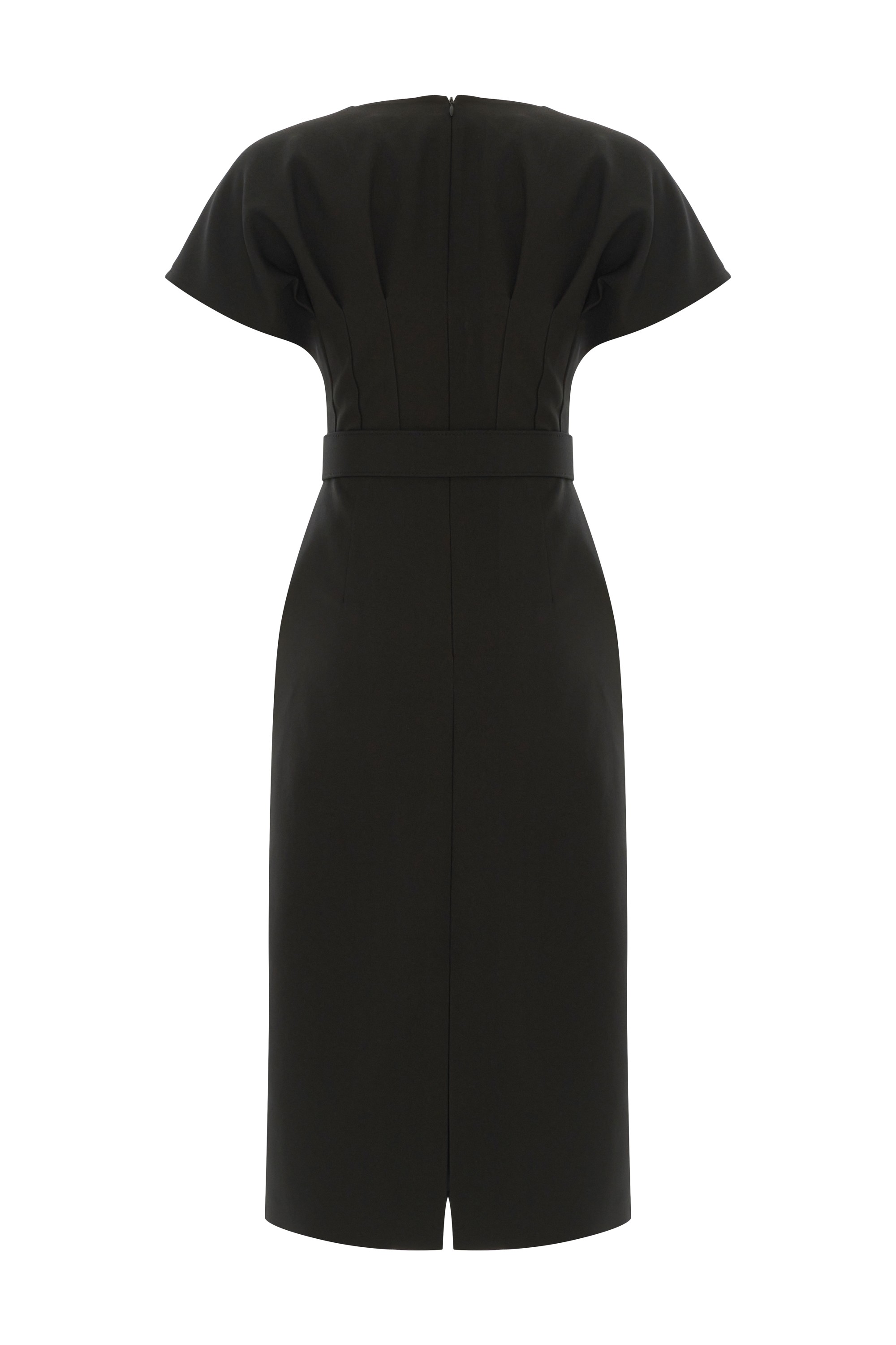 Belted Slim Fit Midi Black Dress