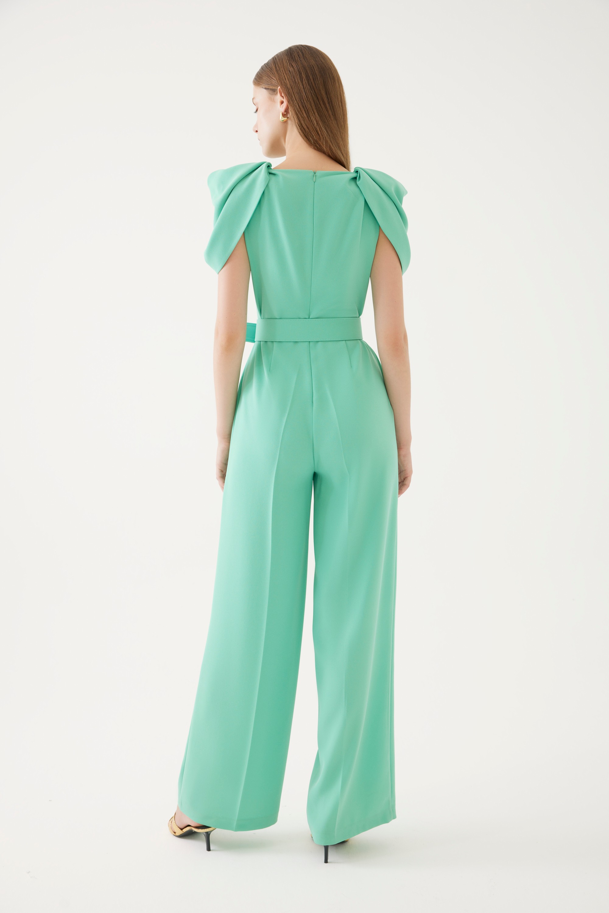 Sleeve Detailed Belted Jumpsuit