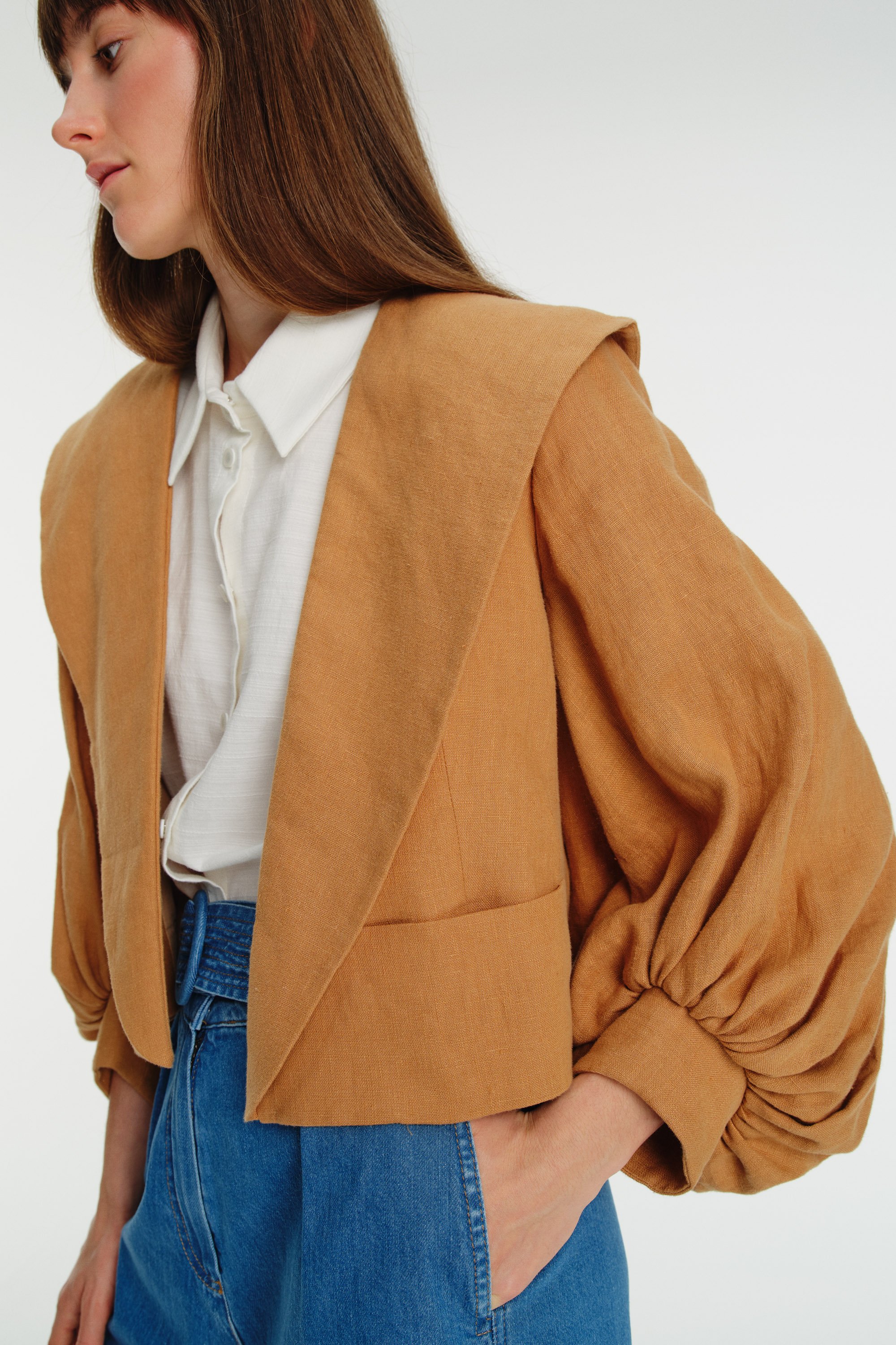 Linen Jacket with Sleeve and Collar Detail