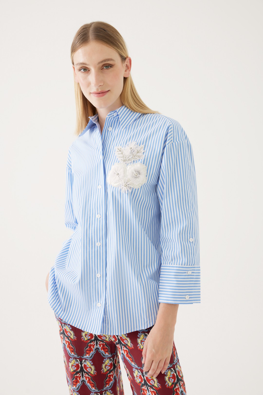 Embroidered Blue Striped Shirt 1