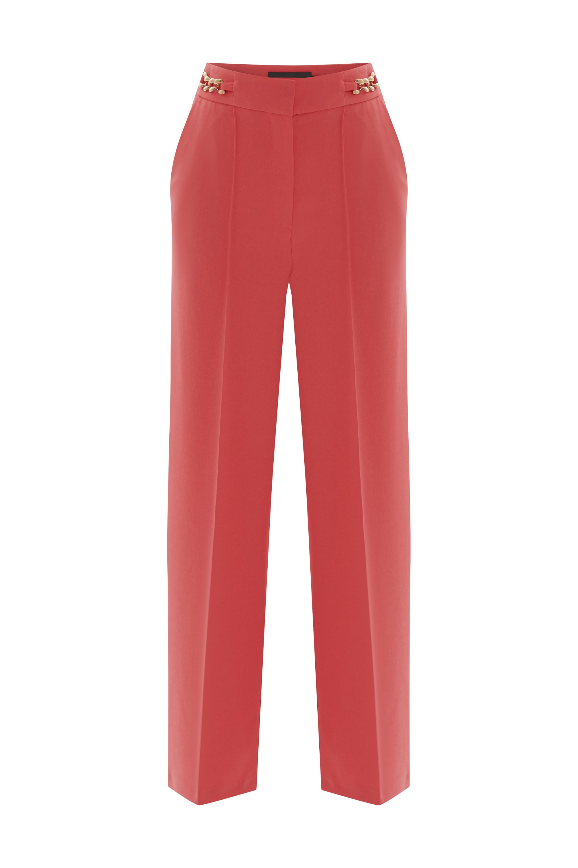 Chain Belted and Lined Fabric Trousers