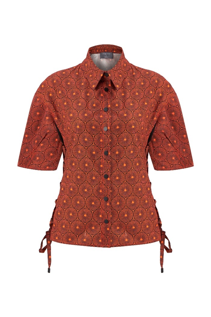 Sewn and Garni Detailed Short Sleeve Printed Cotton Shirt