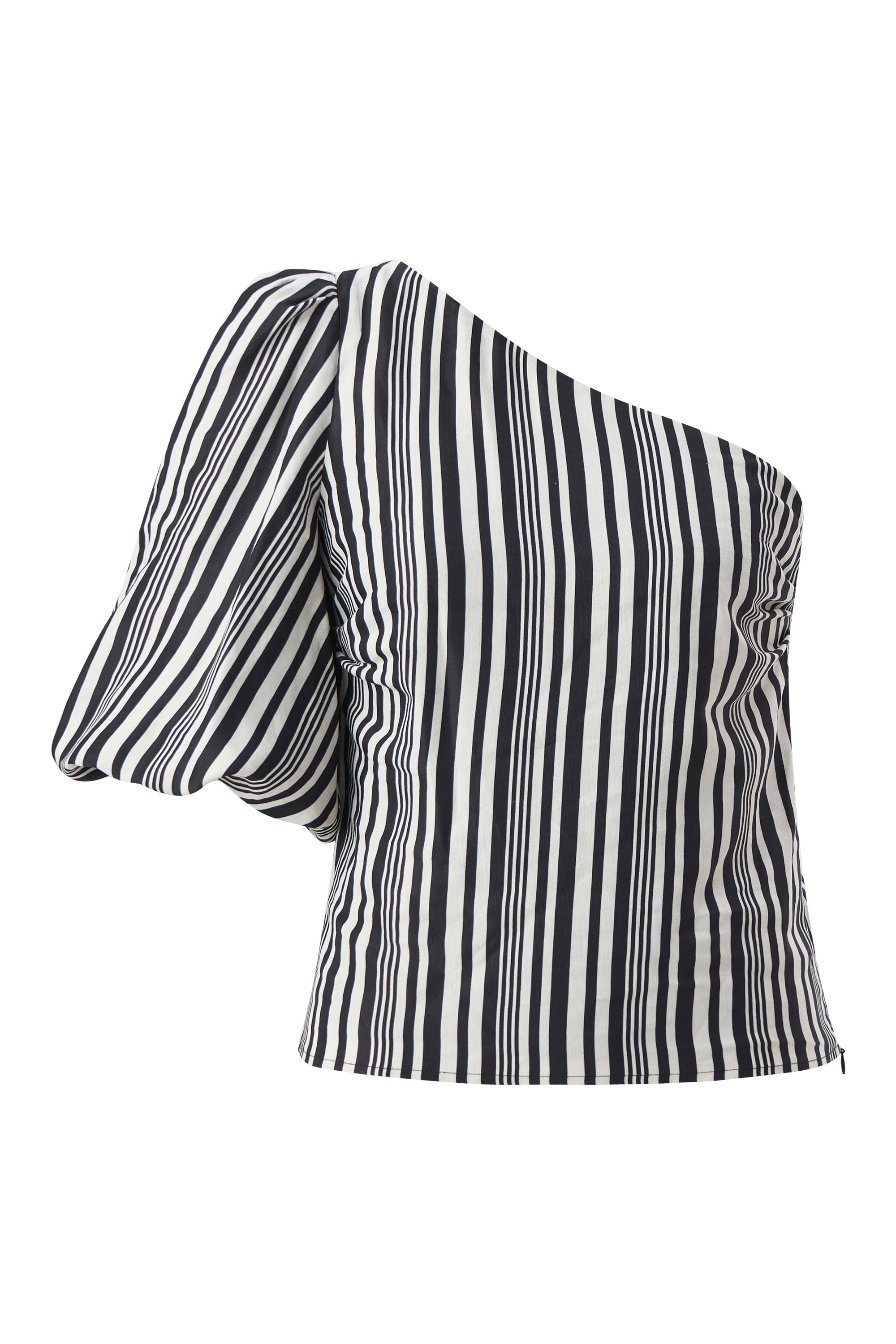 One Shoulder Striped Printed Blouse