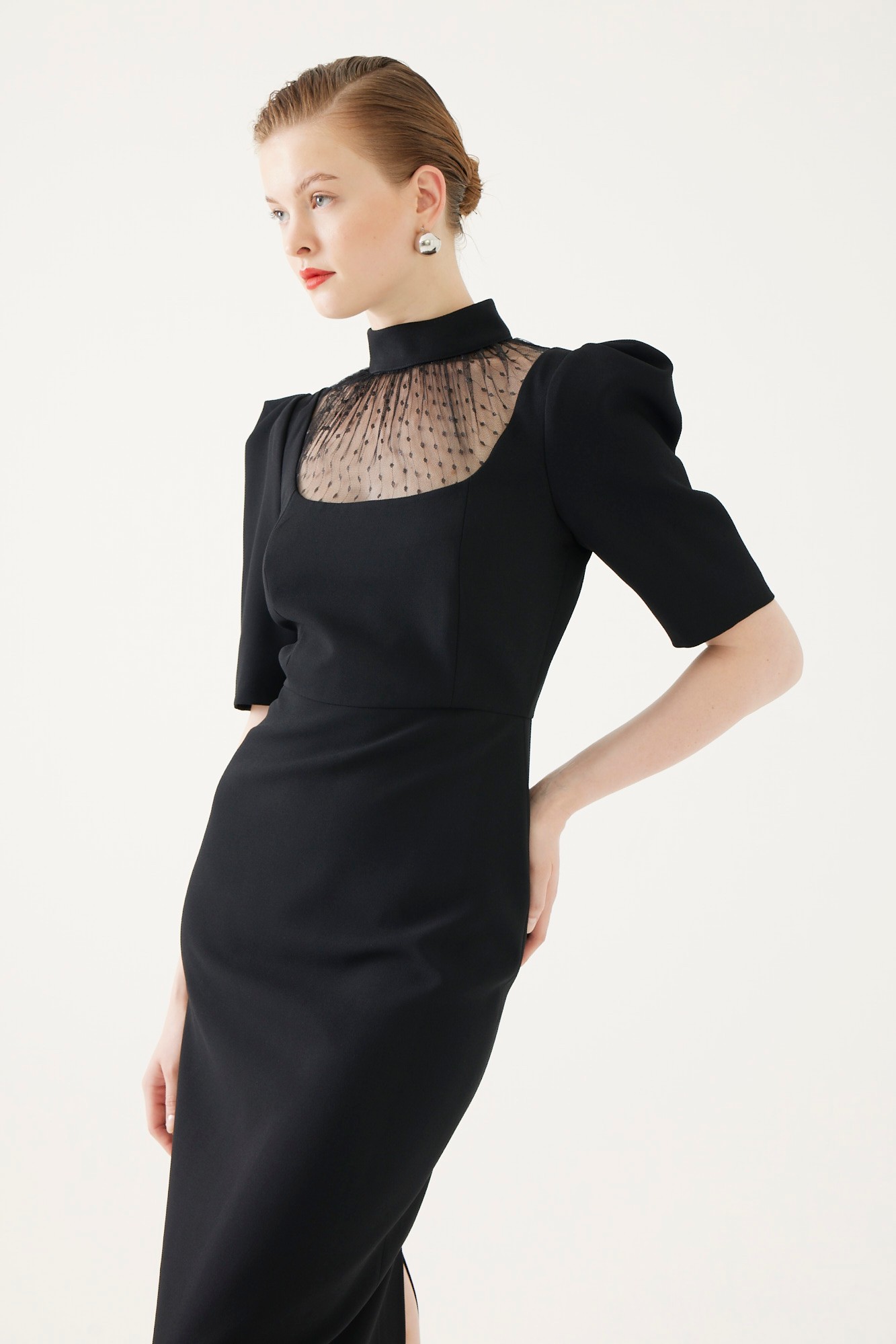 Black Dress with Tulle Neck Detail