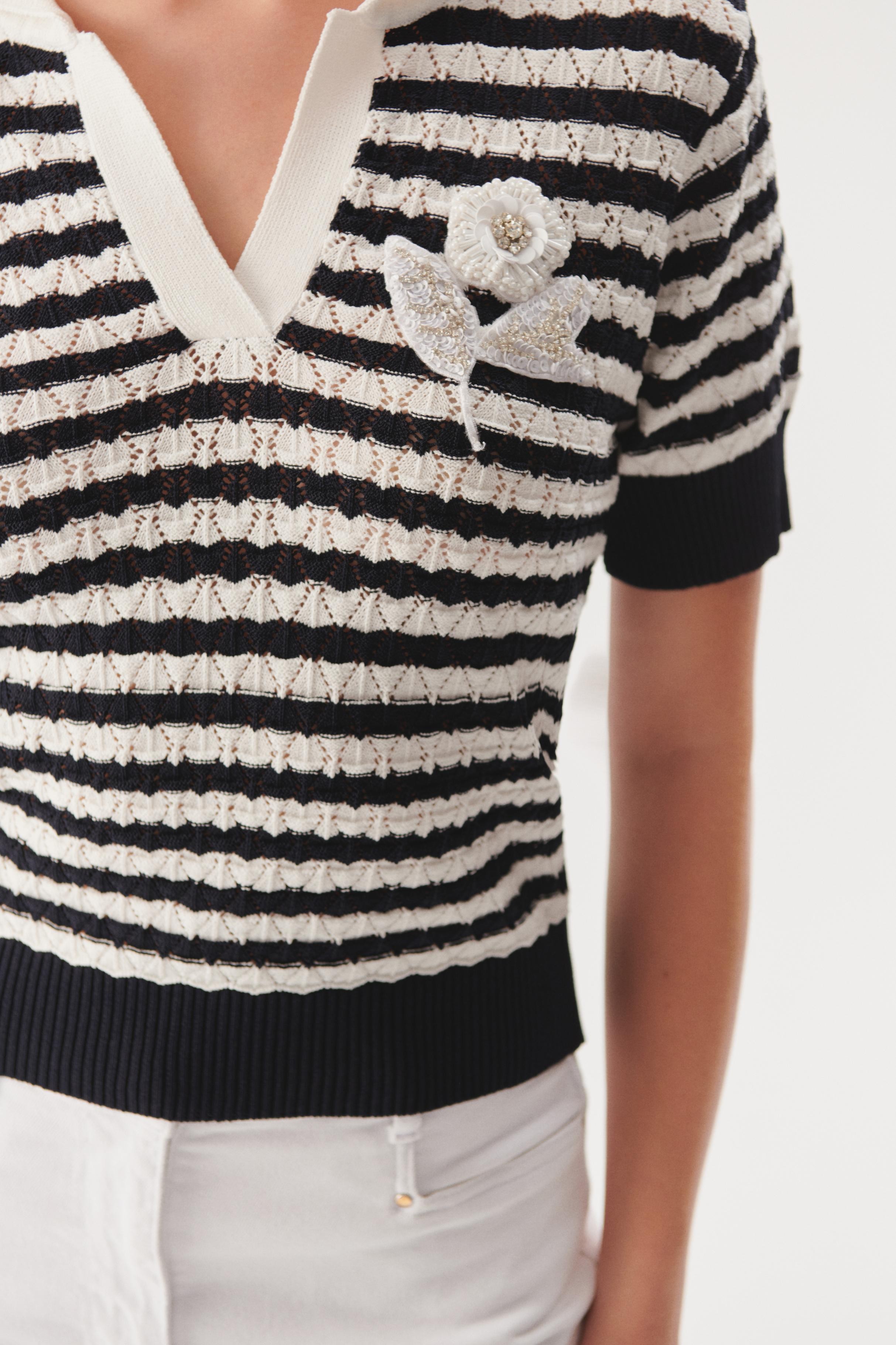 Striped Knit Polo Top