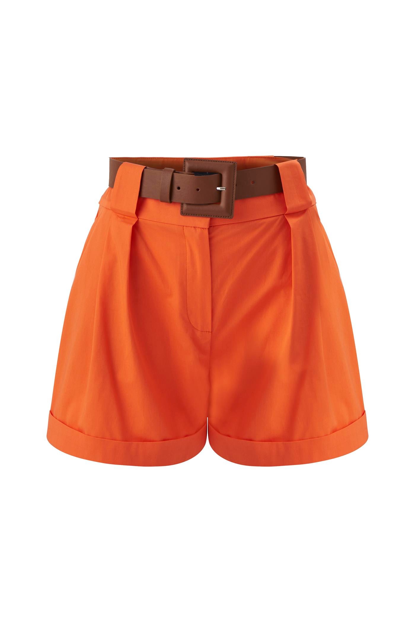 Belted Pleated Poplin Shorts