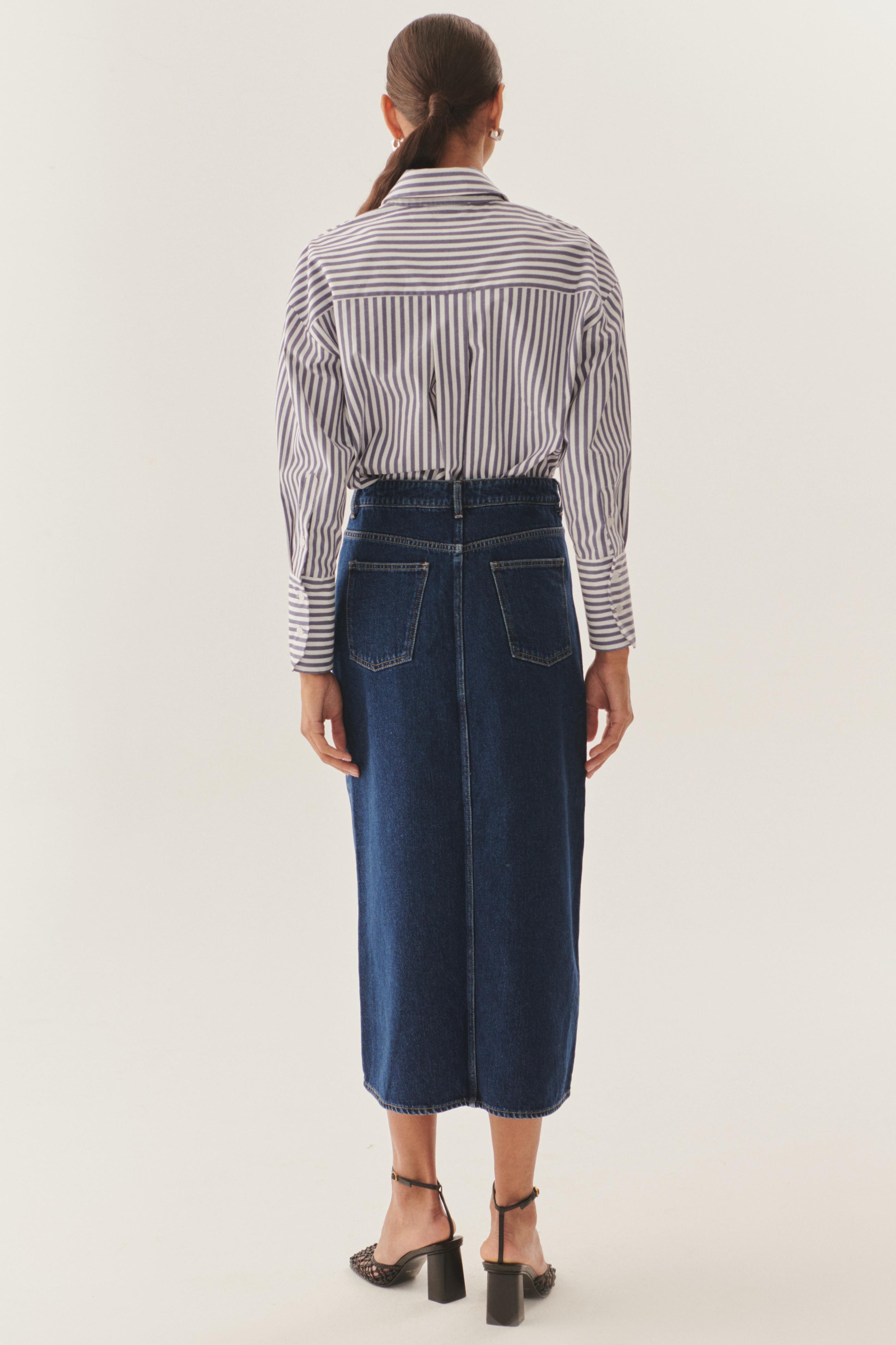 Structured High-Waist Denim Skirt