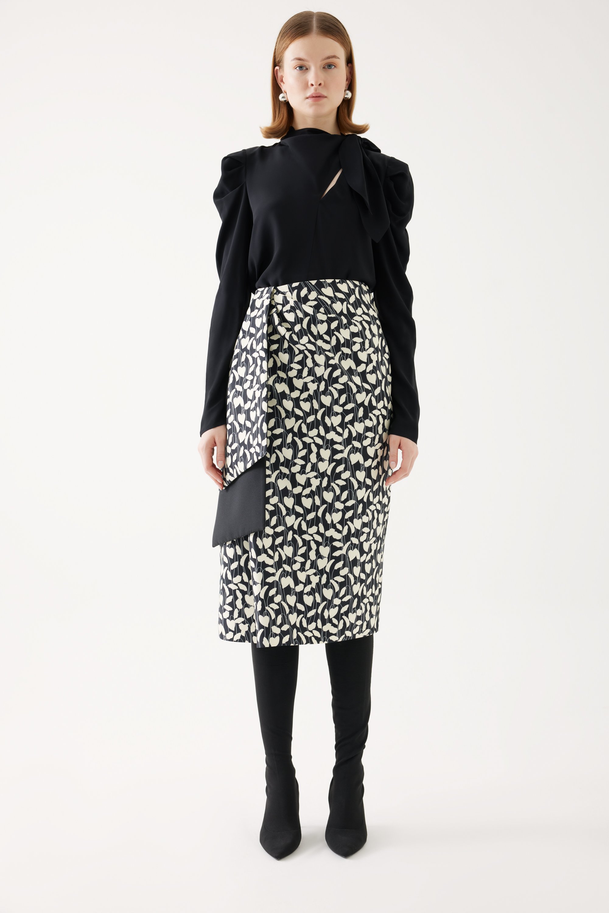 Patterned High Waist Midi Skirt