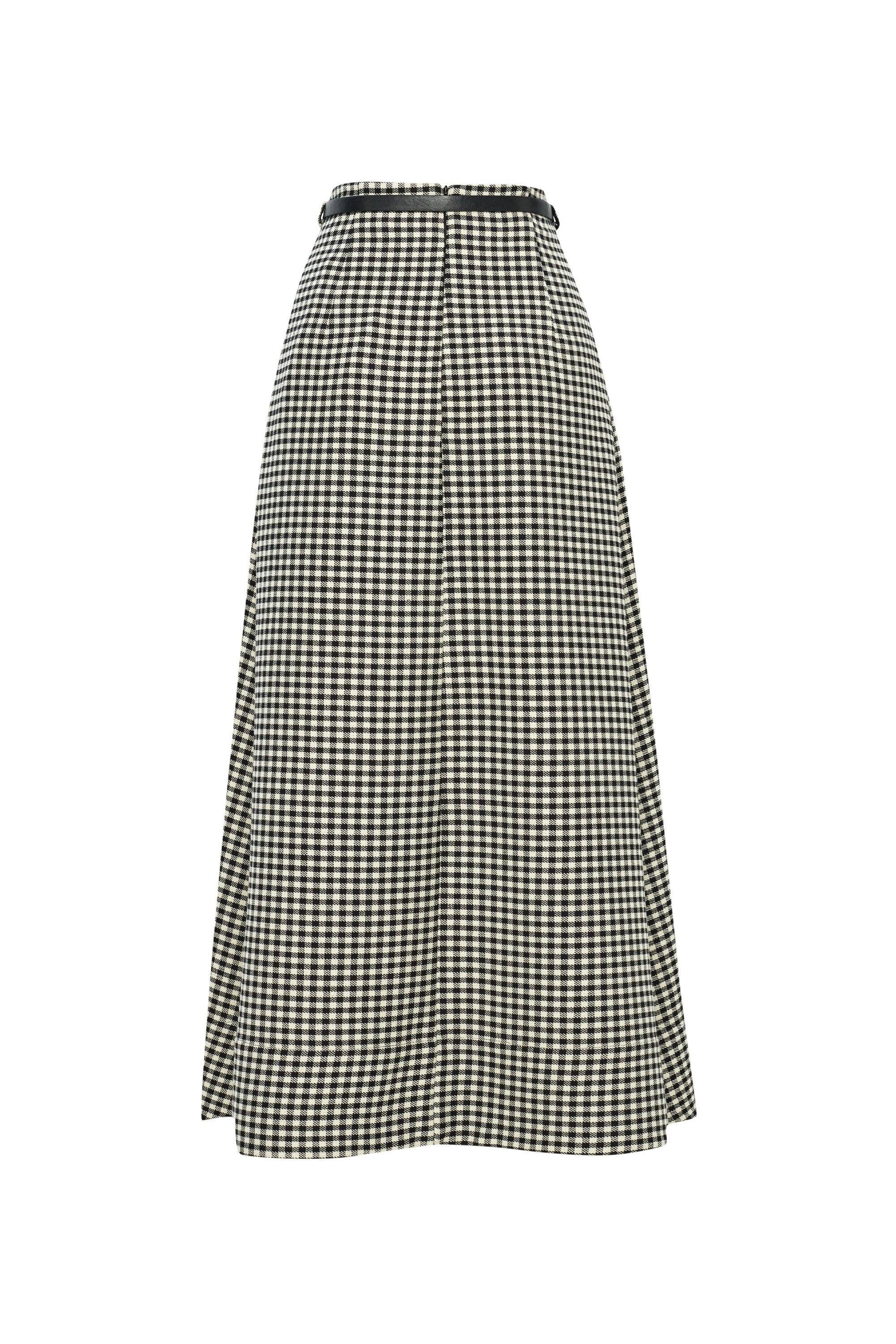 A-line Checkered Belted Midi Skirt