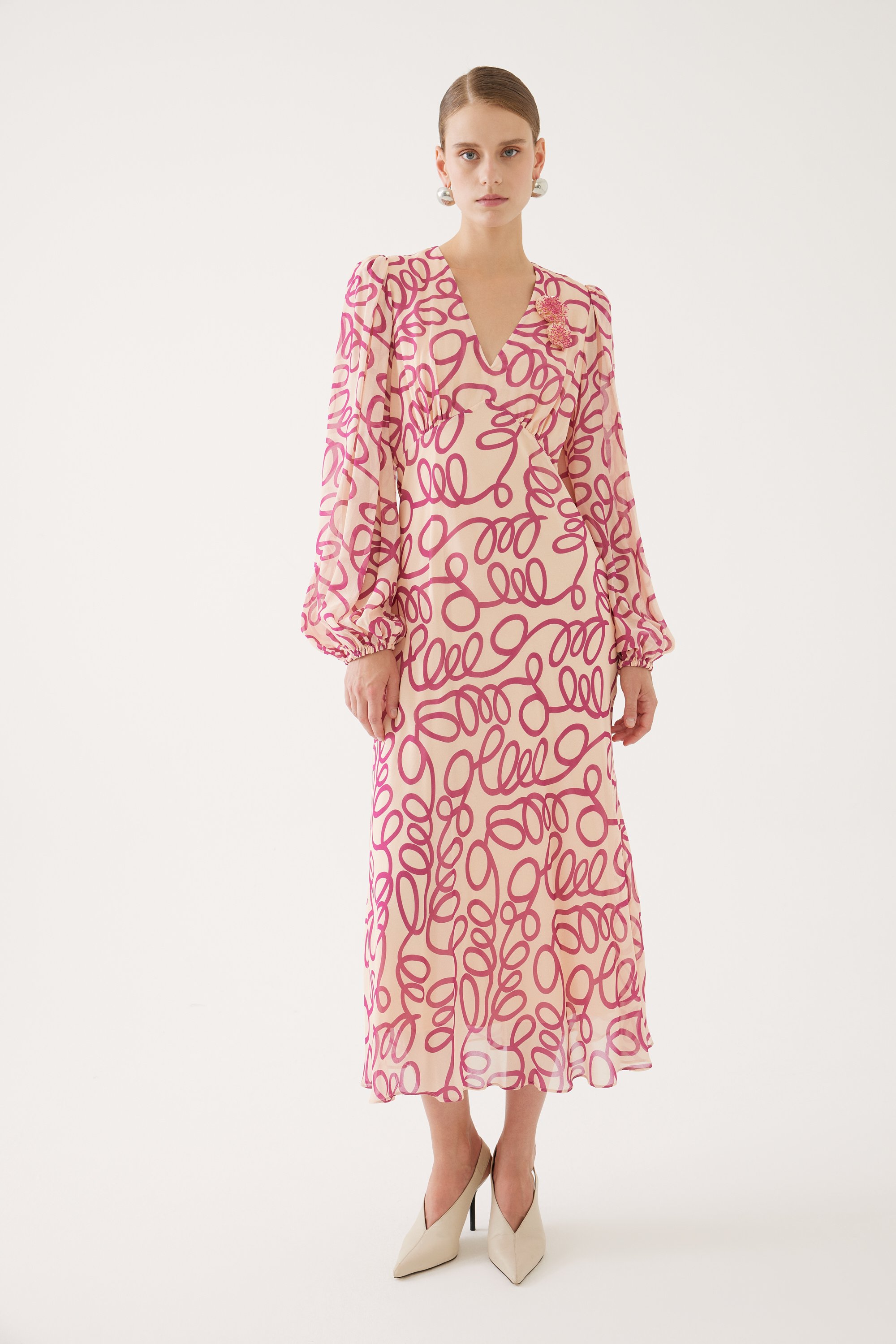 Balloon Sleeve Patterned Dress