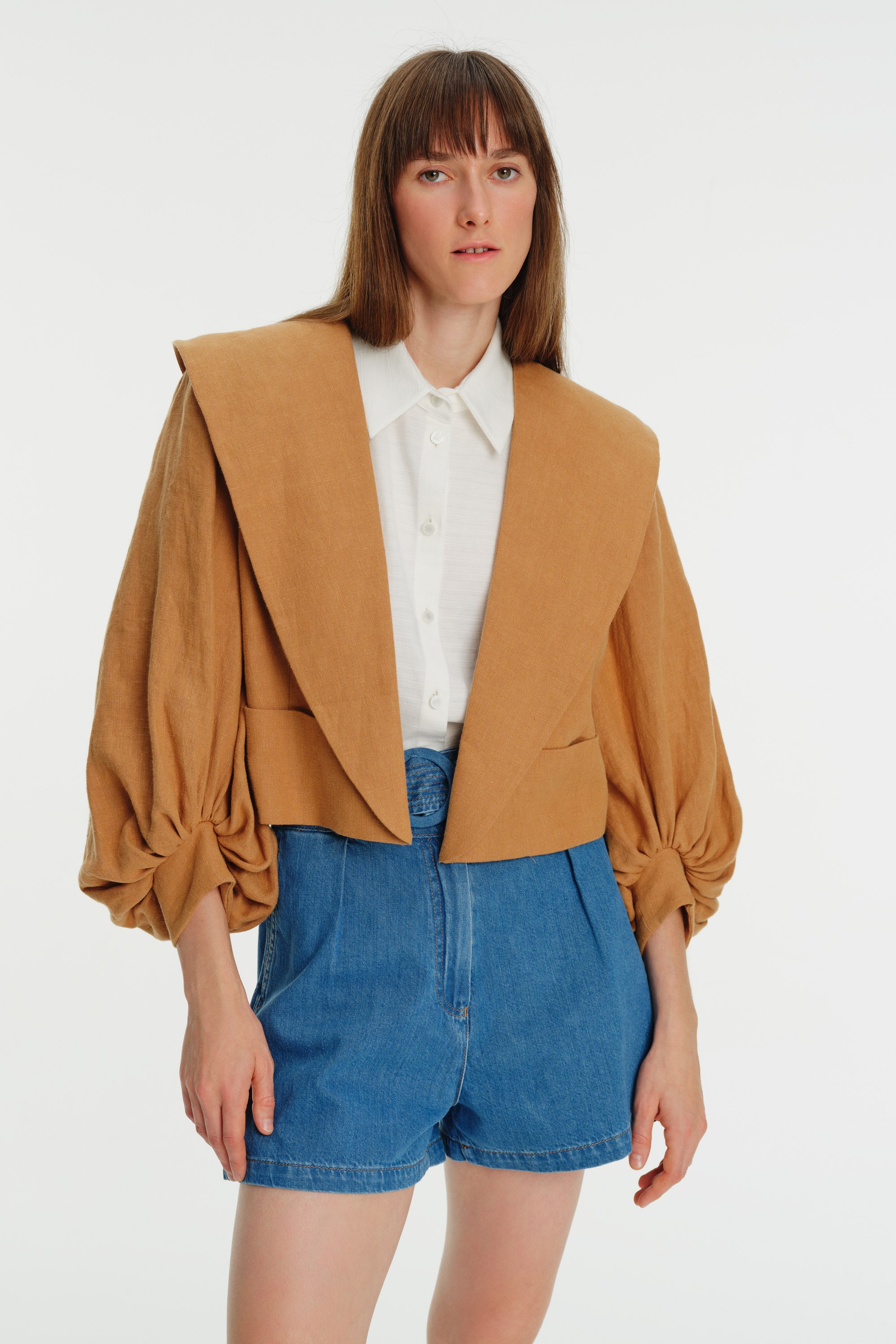 Linen Jacket with Sleeve and Collar Detail