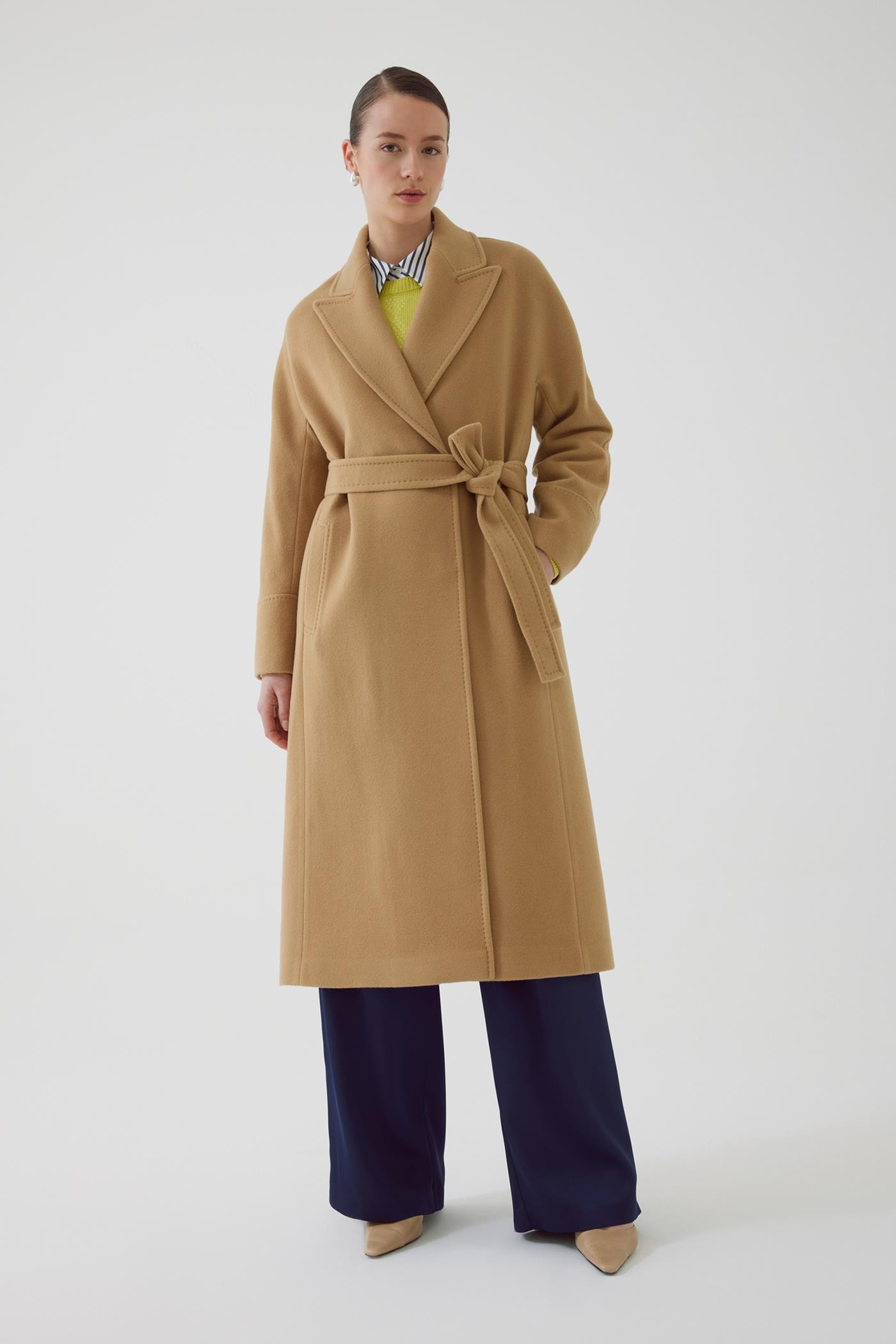 Double-breasted Regular Belted Cashmere Camel Coat