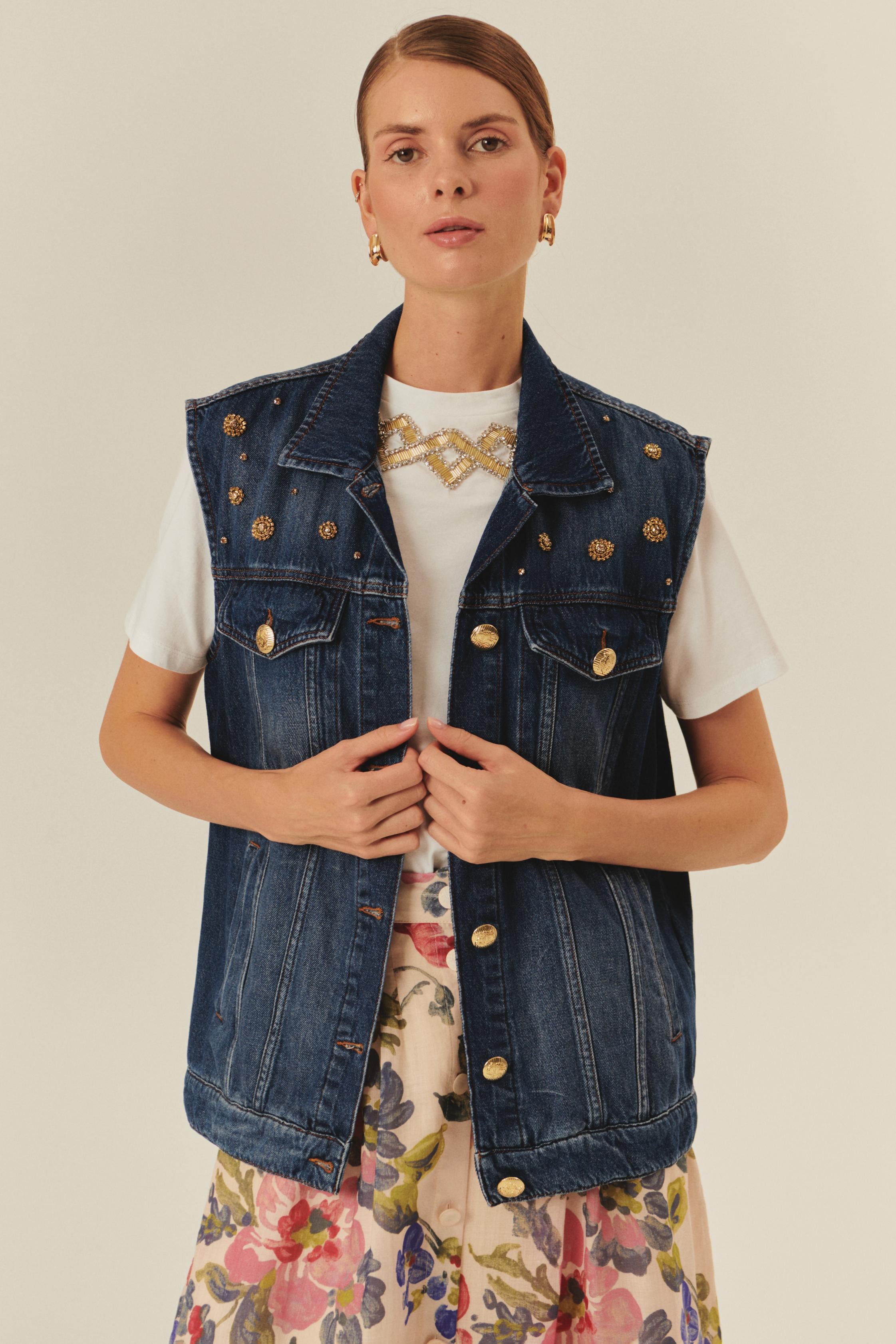 Studded Indigo Denim Vest