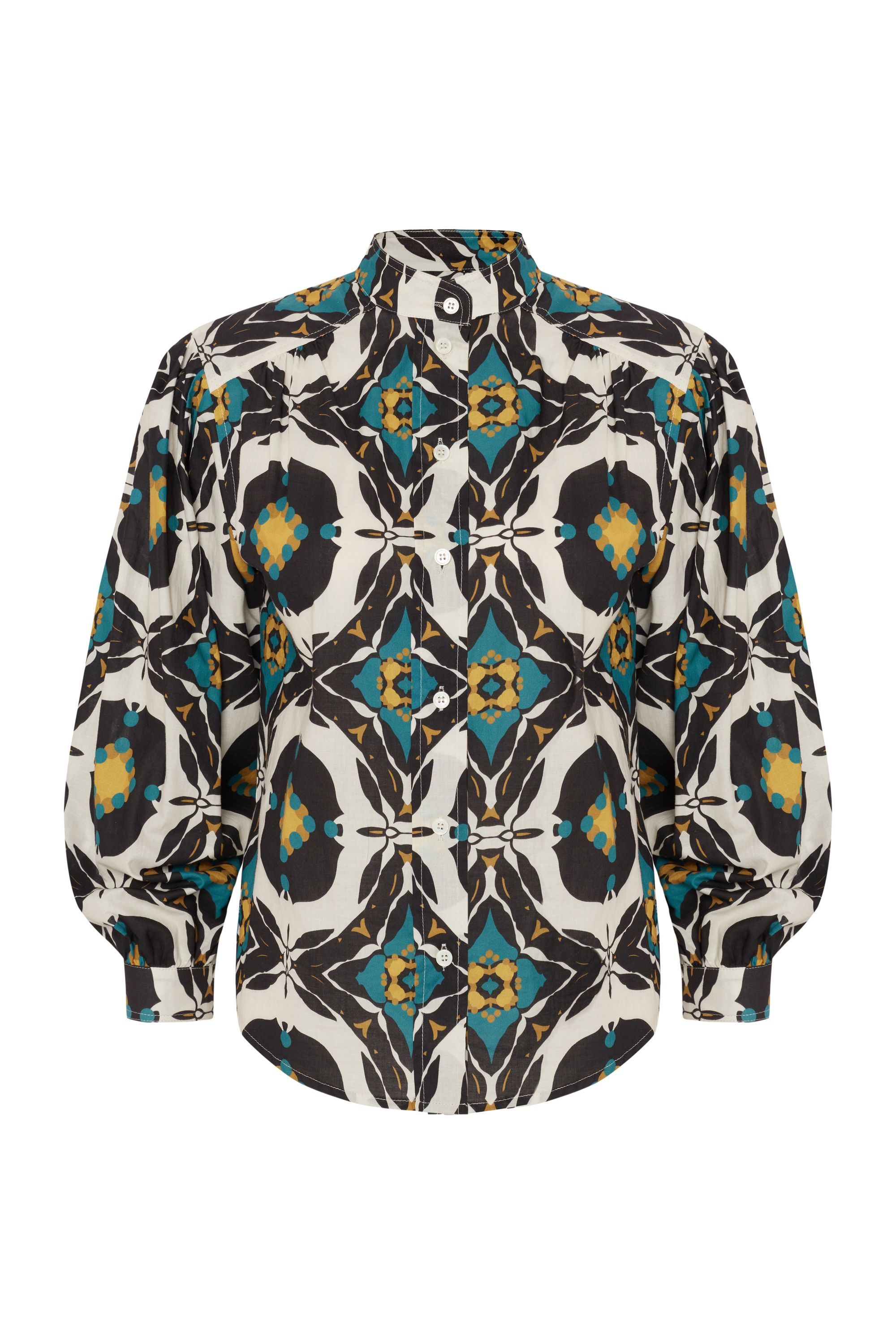 Abstract Patterned Mandarin Collar Shirt