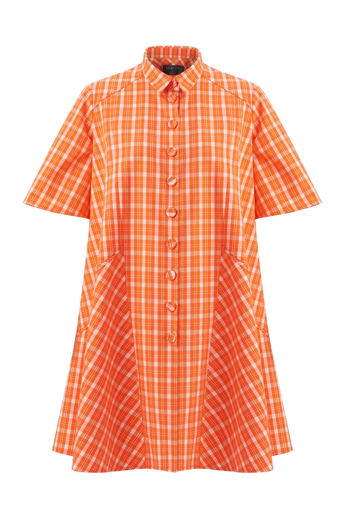 Short Sleeve Checkered Mini Shirt Dress