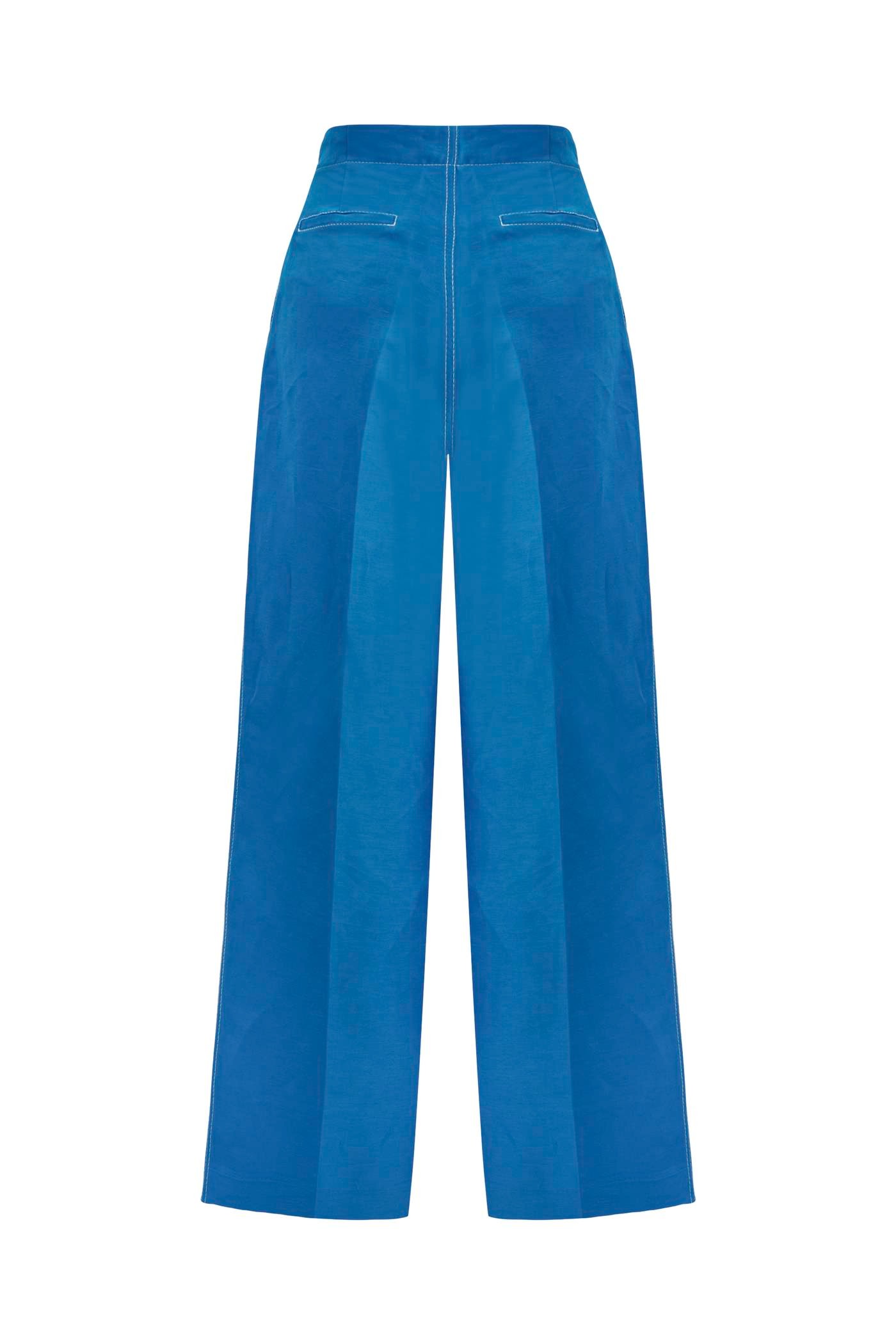 Linen Blend Palazzo Pants with Stitching Detail