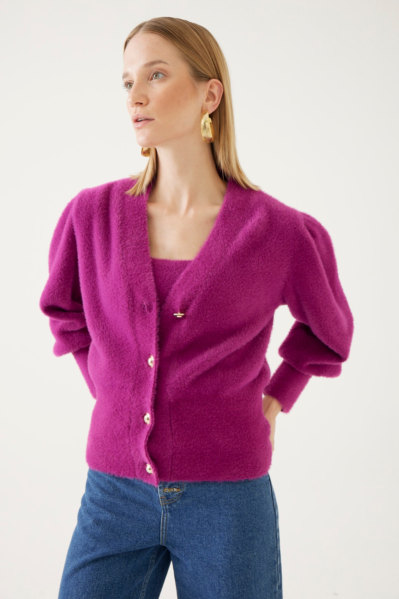 Balloon Sleeve Knitwear Cardigan