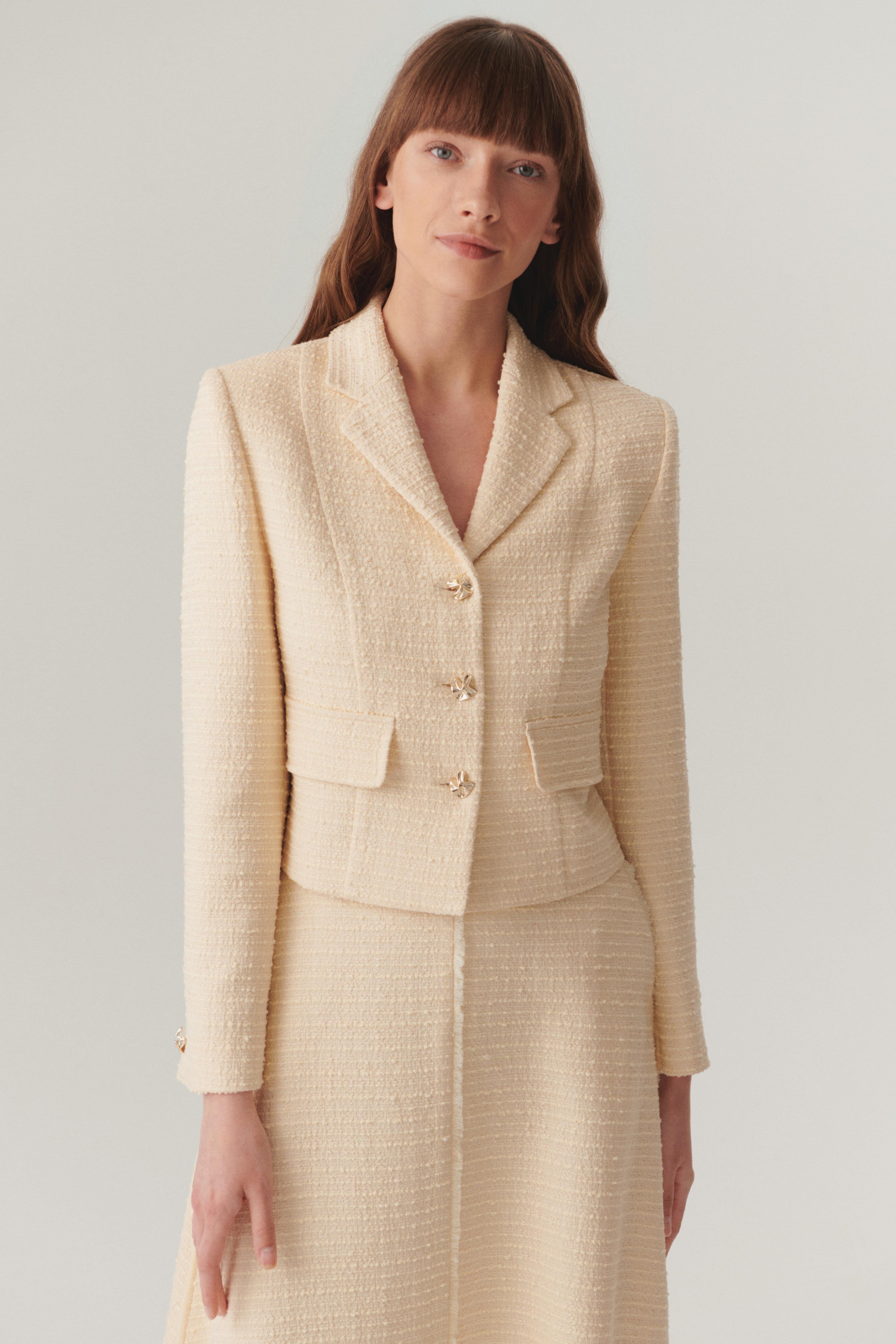 Ecru Cropped Bouclé Blazer