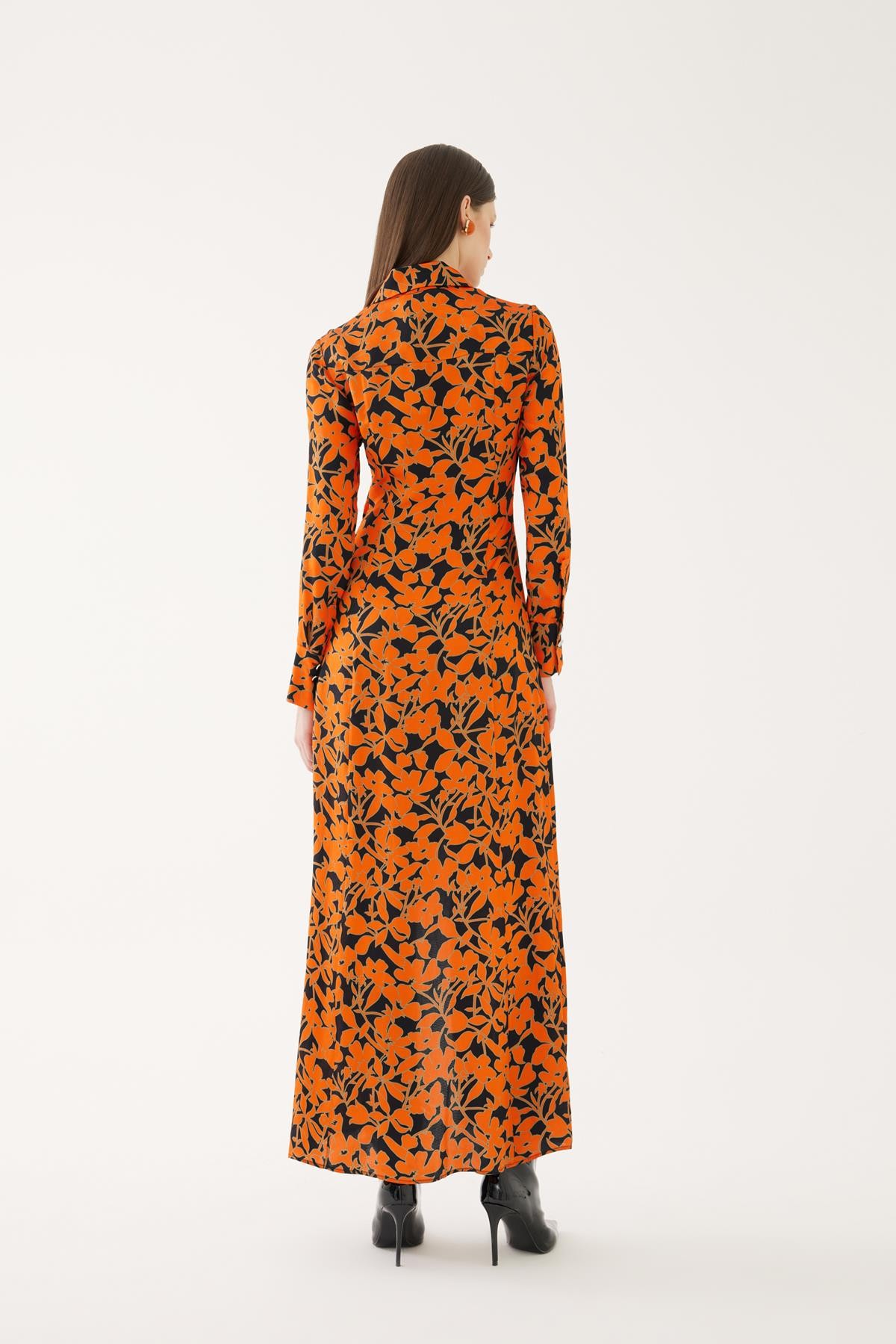 Tie Orange Floral Shirt Dress