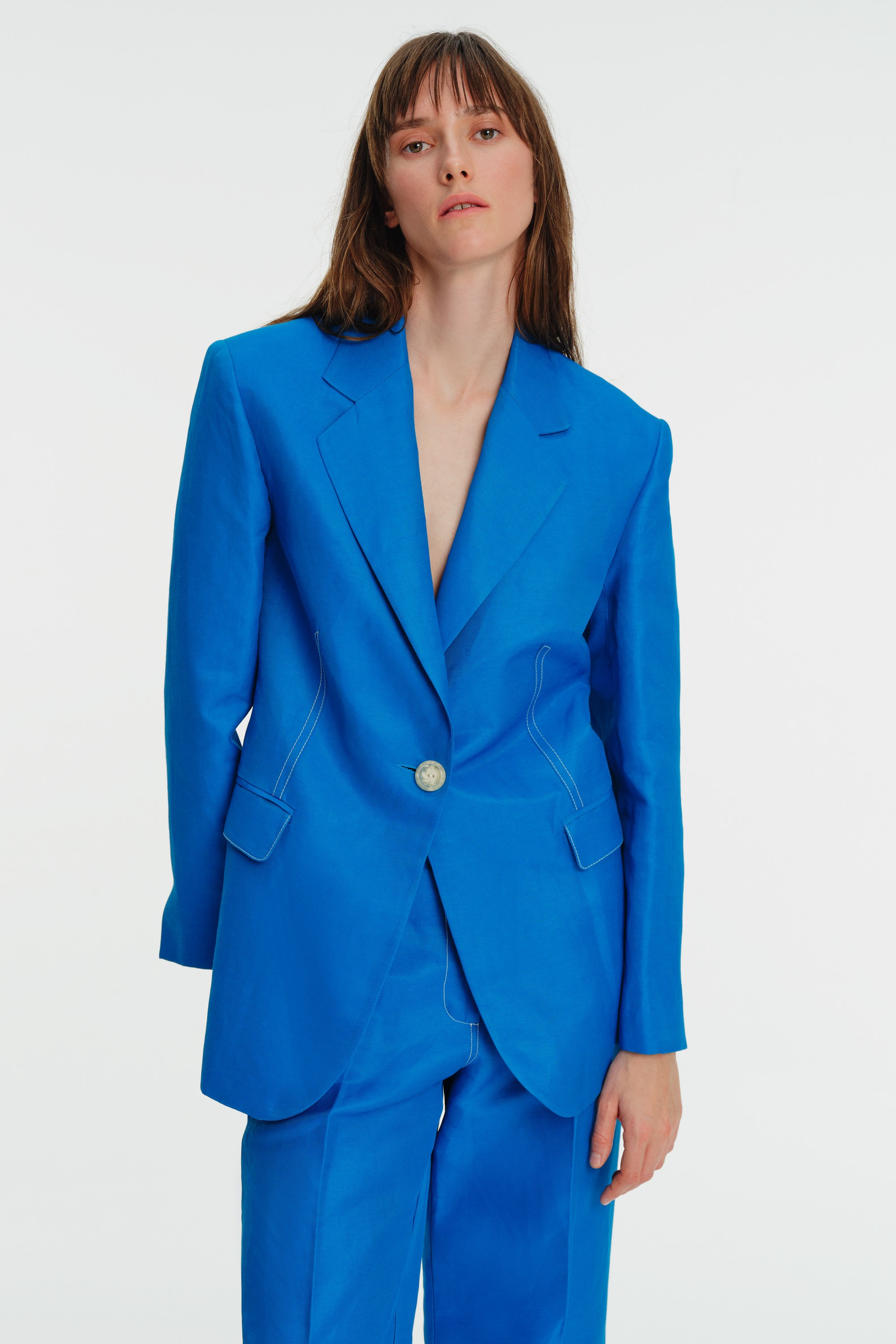 Seamed Single Button Blazer Jacket