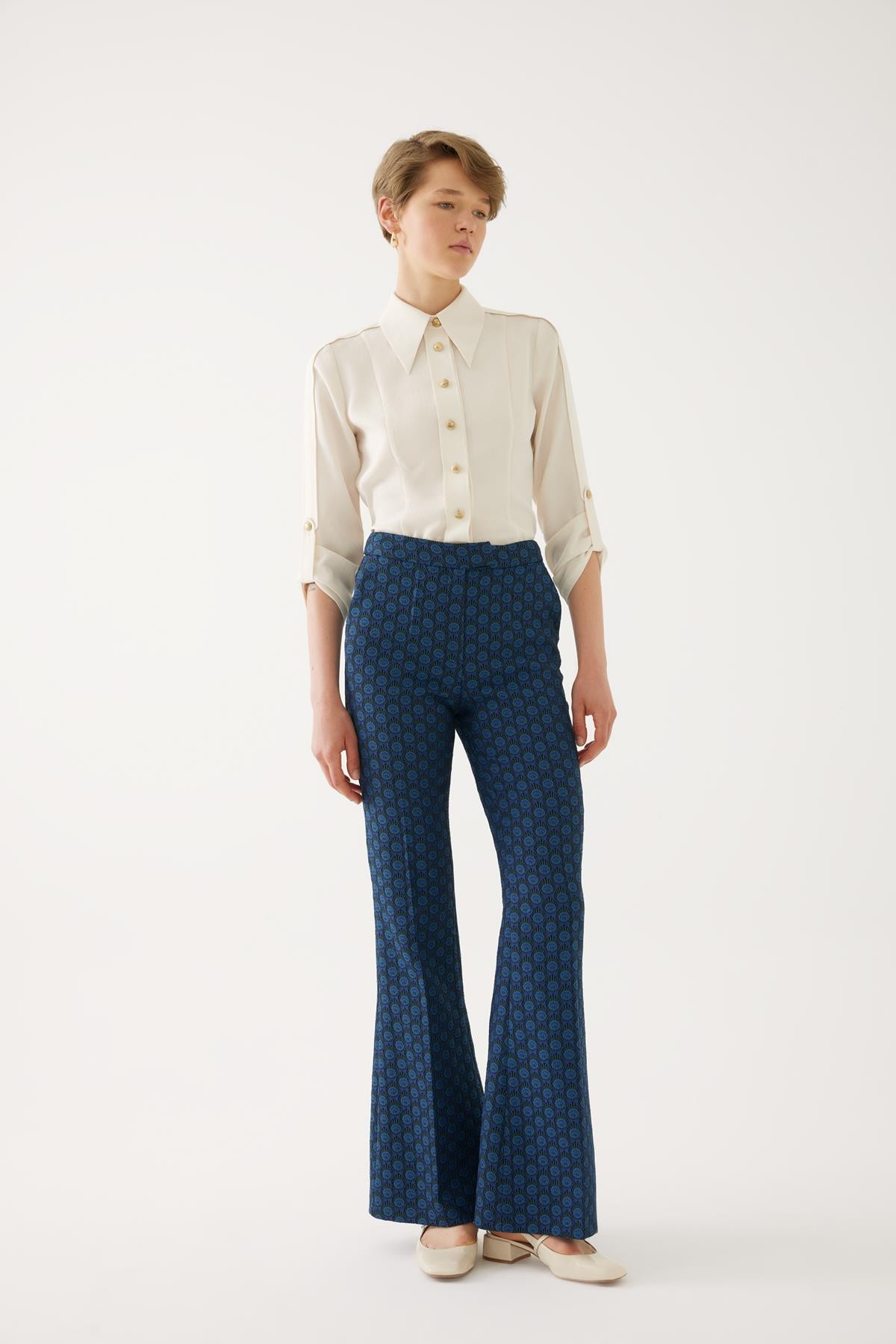 Patterned Navy Blue Pants