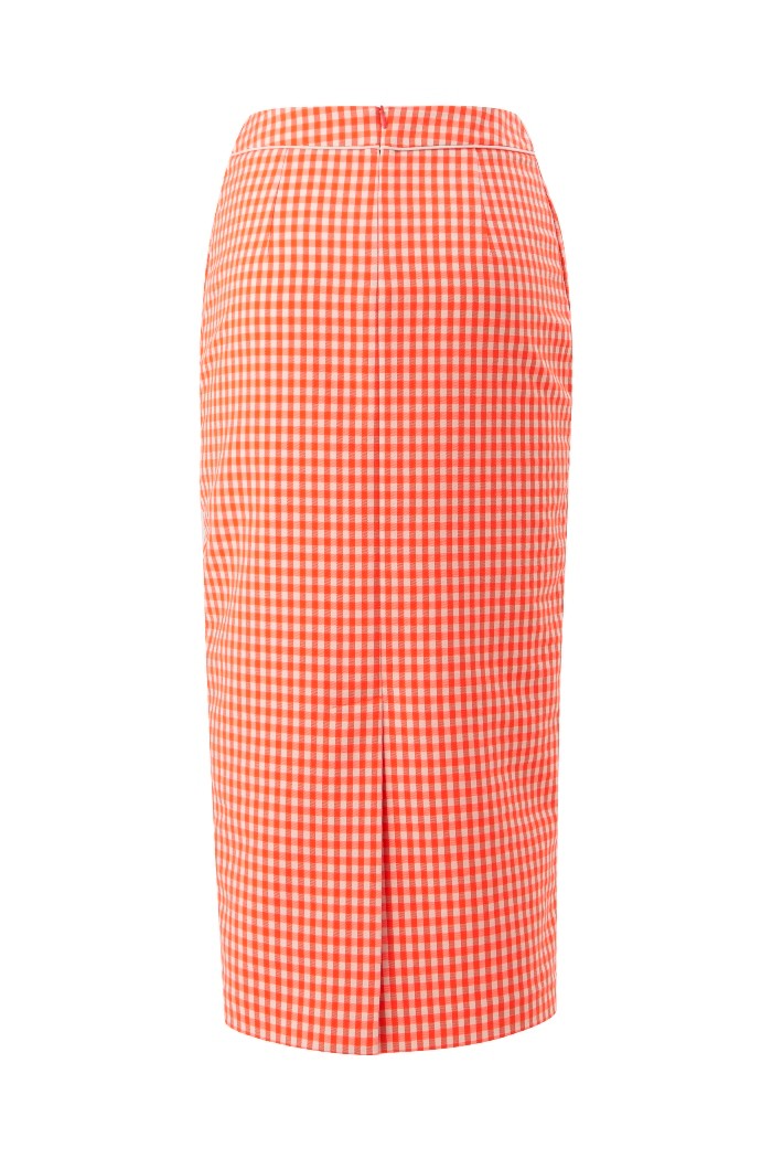 Gingham Patterned Midi Length Pencil Skirt