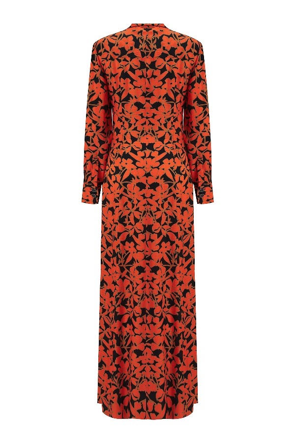 Belted Orange Floral Shirt Dress