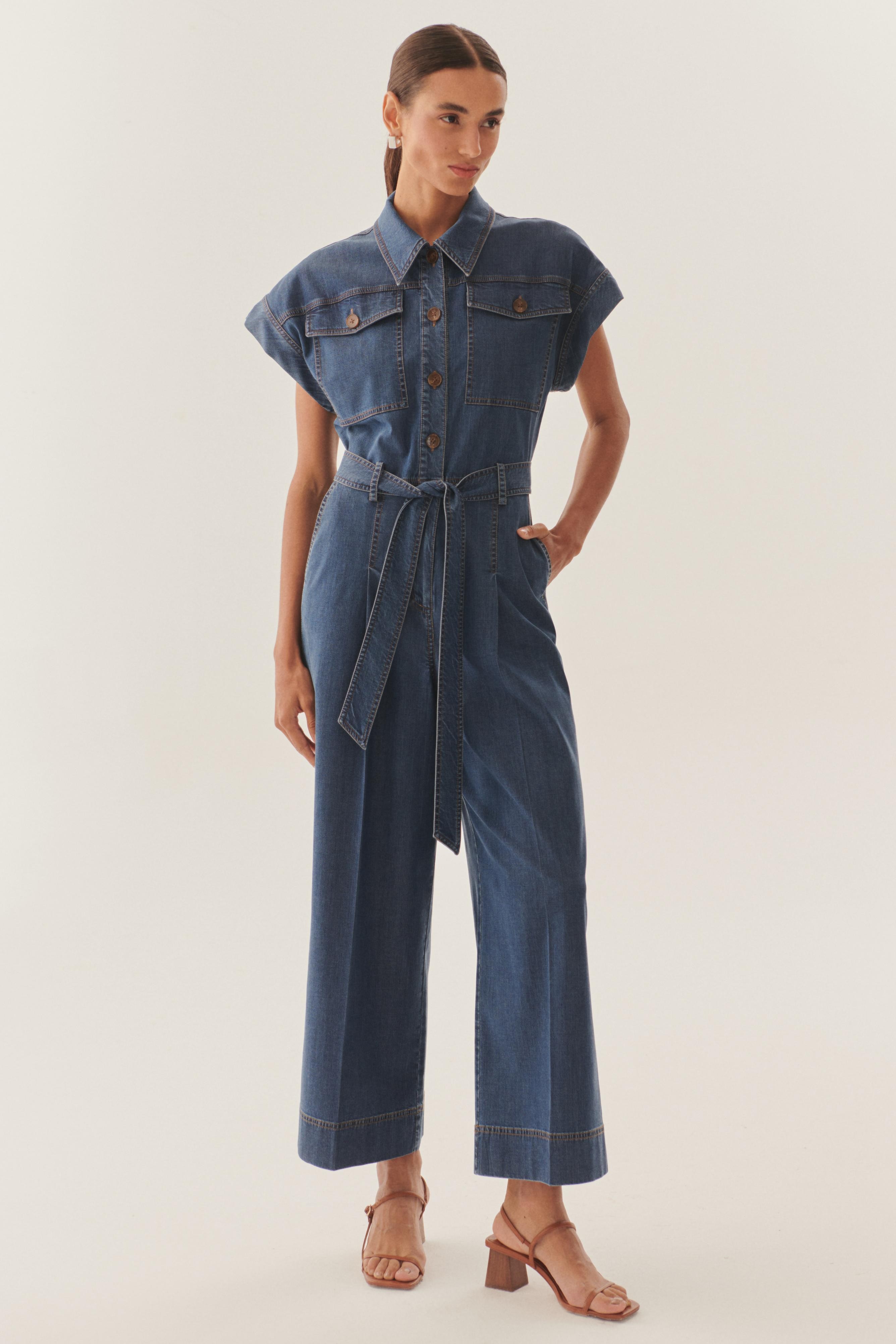 Indigo Lyocell Wide-Leg Jumpsuit