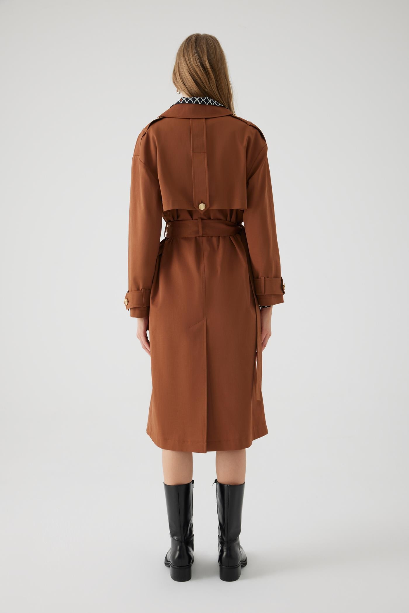 Belted Cotton Pocketed Regular Camel Trench Coat